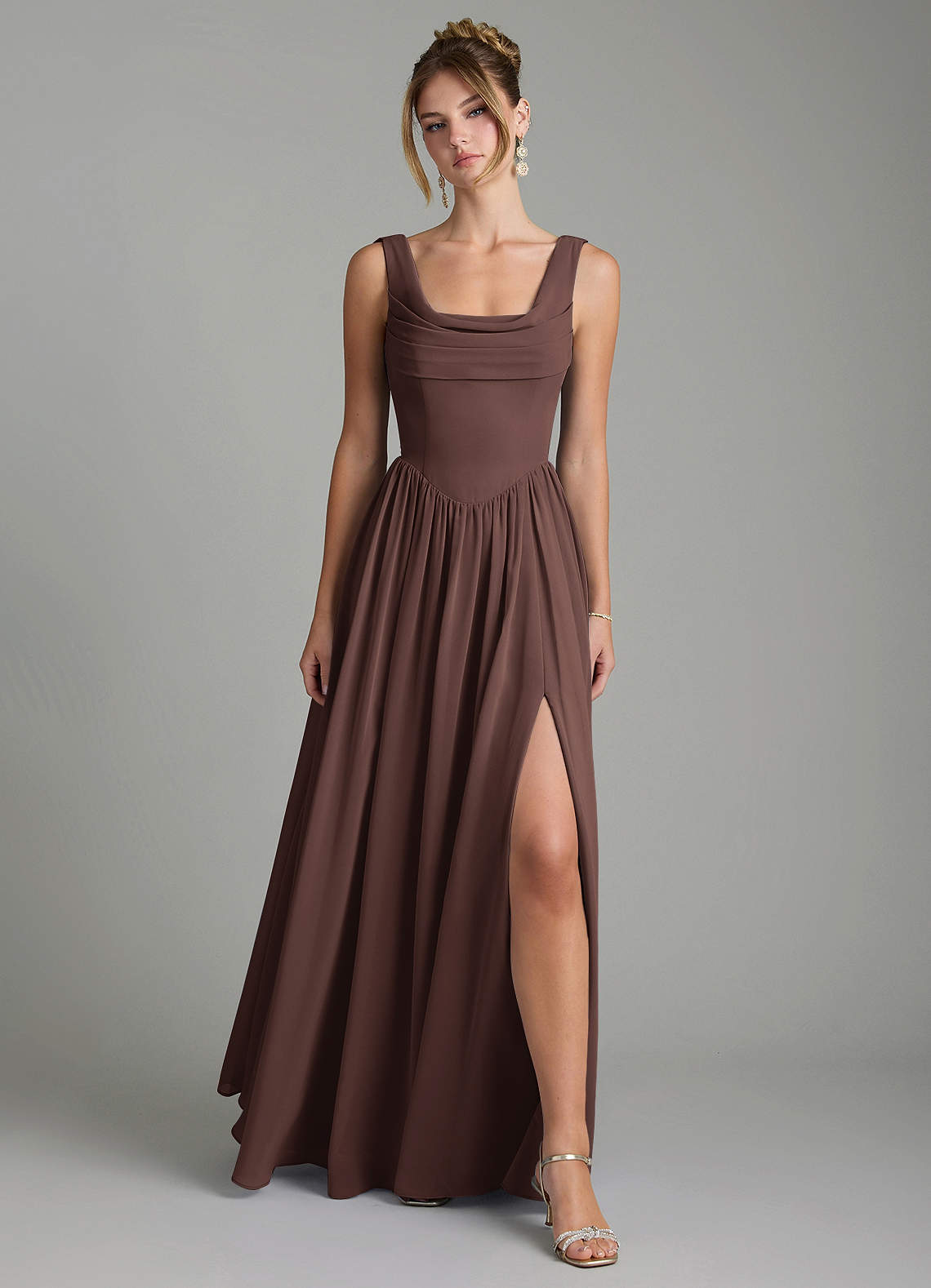 Novi A-Line Square-Neck Chiffon Bridesmaid Dress in Ganache
