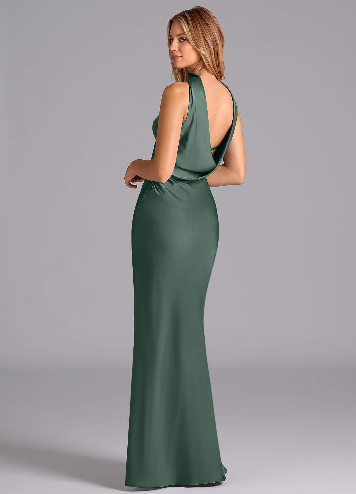 Lusinda Mermaid Strapless Stretch Satin Bridesmaid Dress in Sea Moss