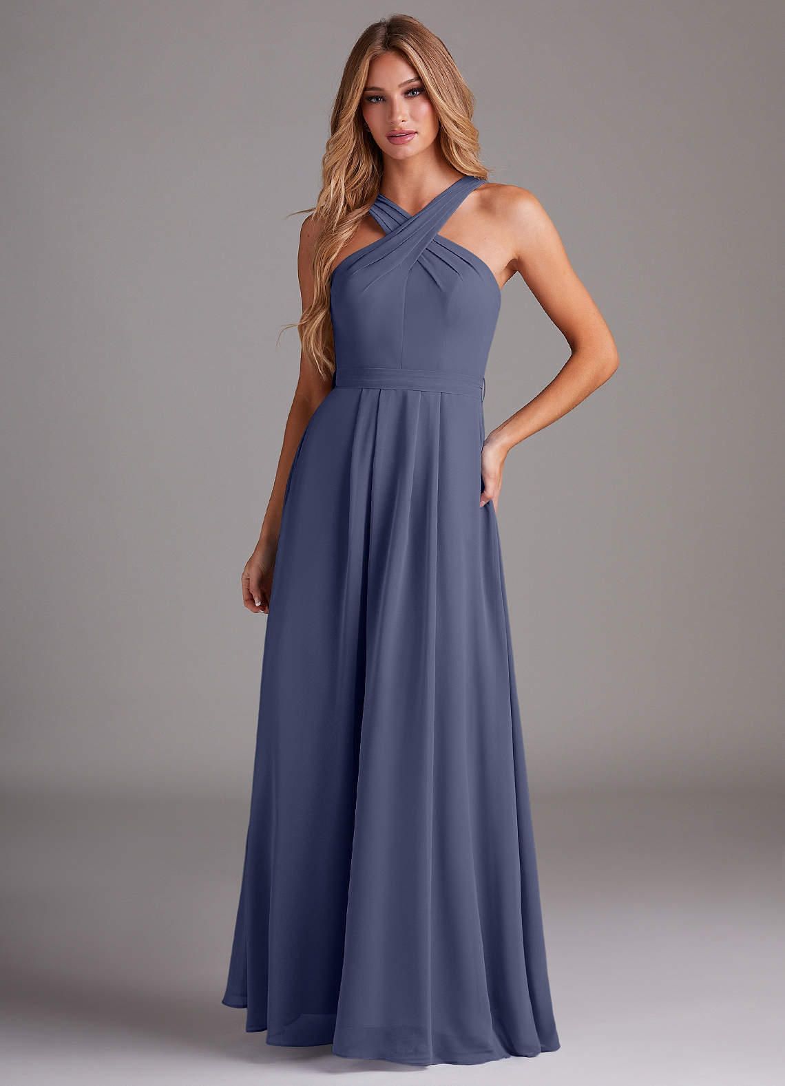 Dixie A-Line Halter Chiffon Bridesmaid Dress in Stormy