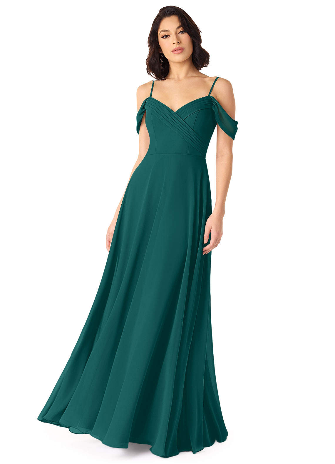 Tancie A-Line Off-the-Shoulder Chiffon Bridesmaid Dress in Peacock
