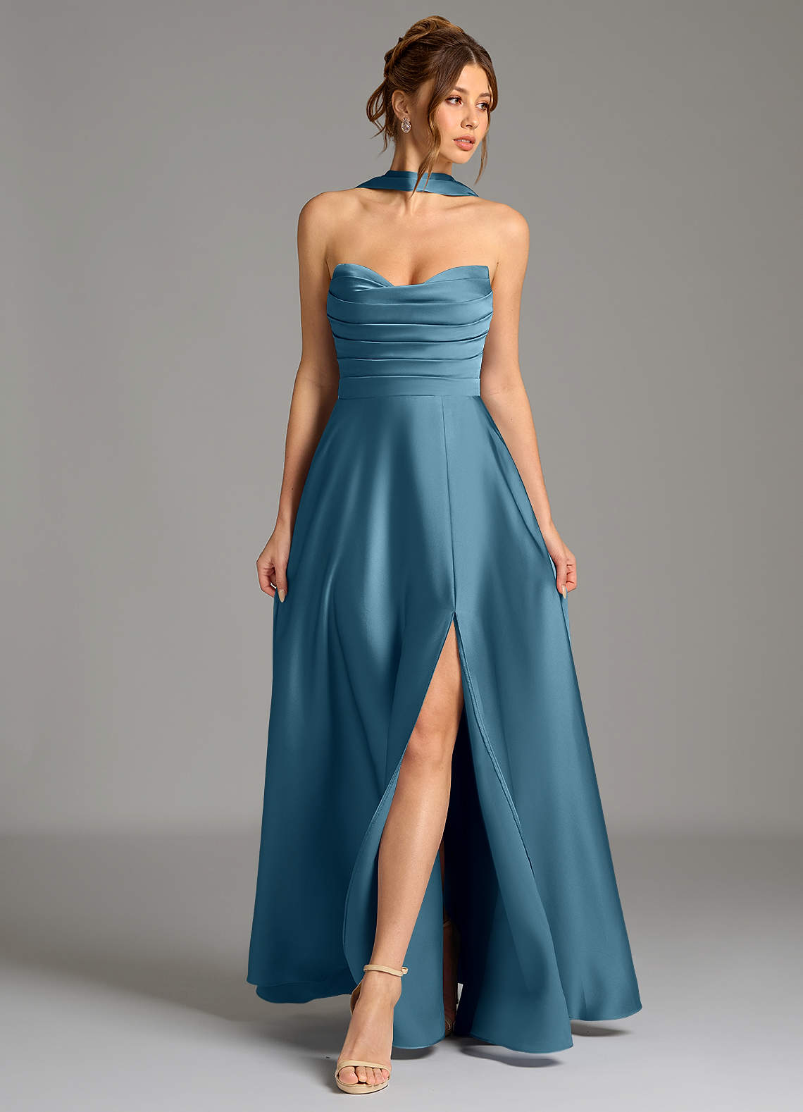 Ayla A-Line Sweetheart Stretch Satin Bridesmaid Dress in Bermuda