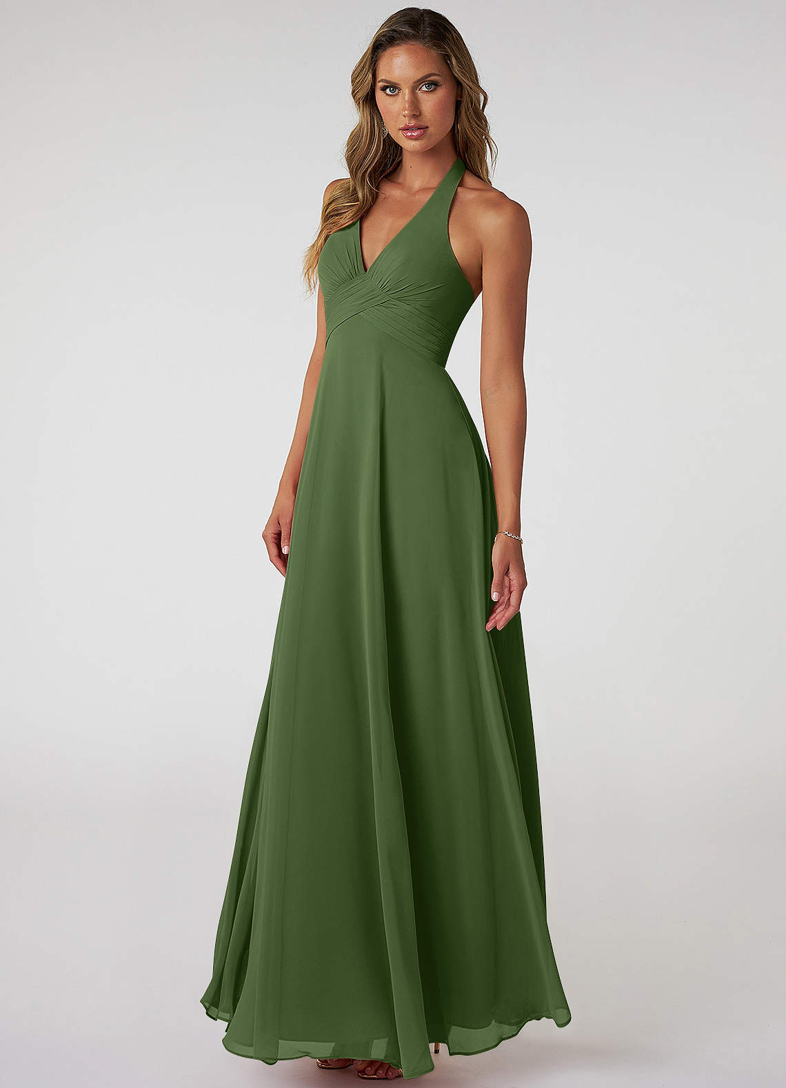 Tessie A-Line V-Neck Chiffon Bridesmaid Dress in Olive