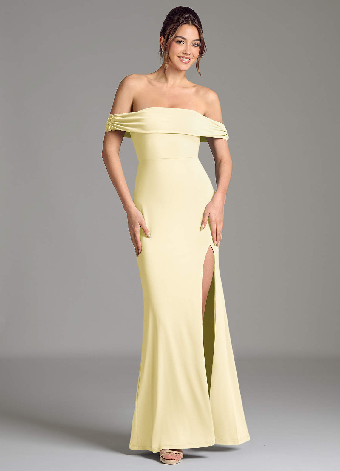 Evangelia Mermaid Off-the-Shoulder Stretch Jersey Bridesmaid Dress