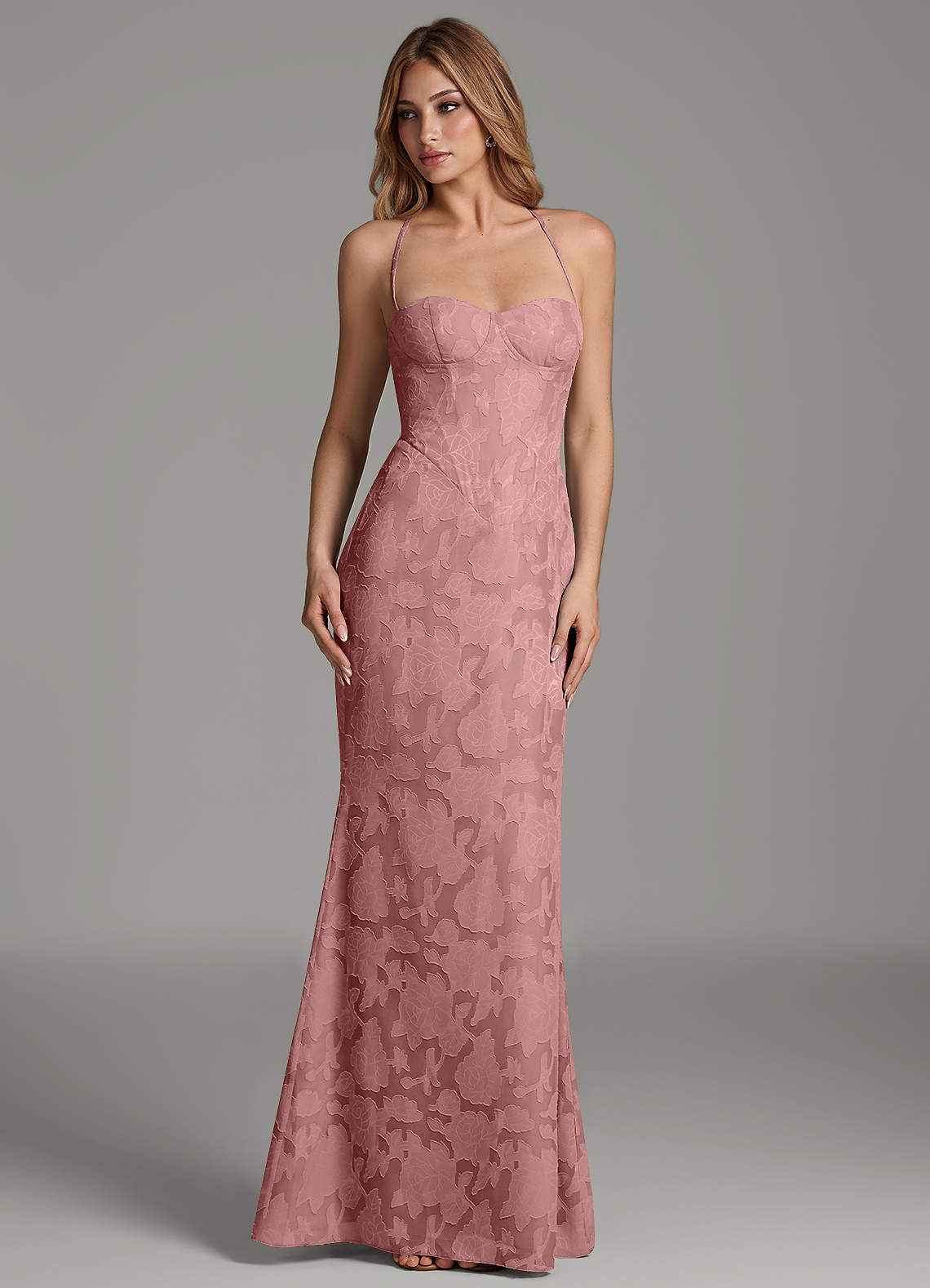 Dara Mermaid Sweetheart Floral Burnout Bridesmaid Dress in dusty rose