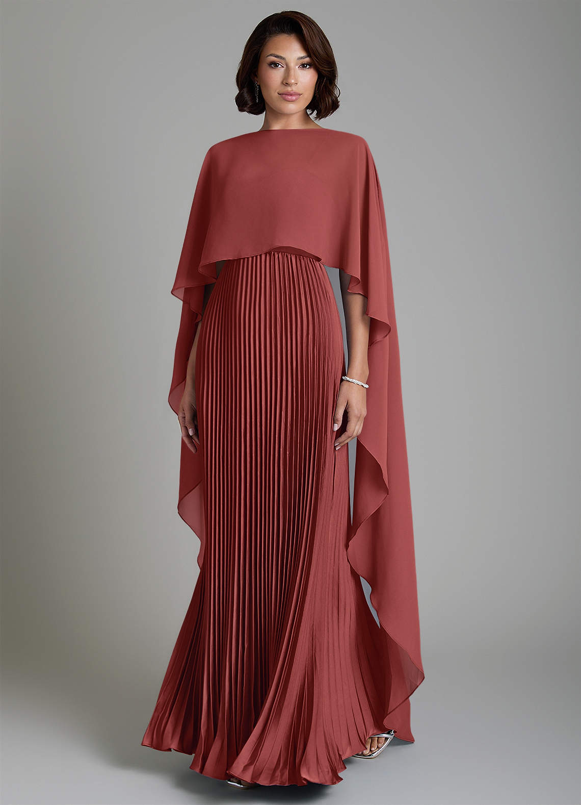 Micah A-Line Sweetheart Stretch Satin and Chiffon Bridesmaid Dress in Terracotta