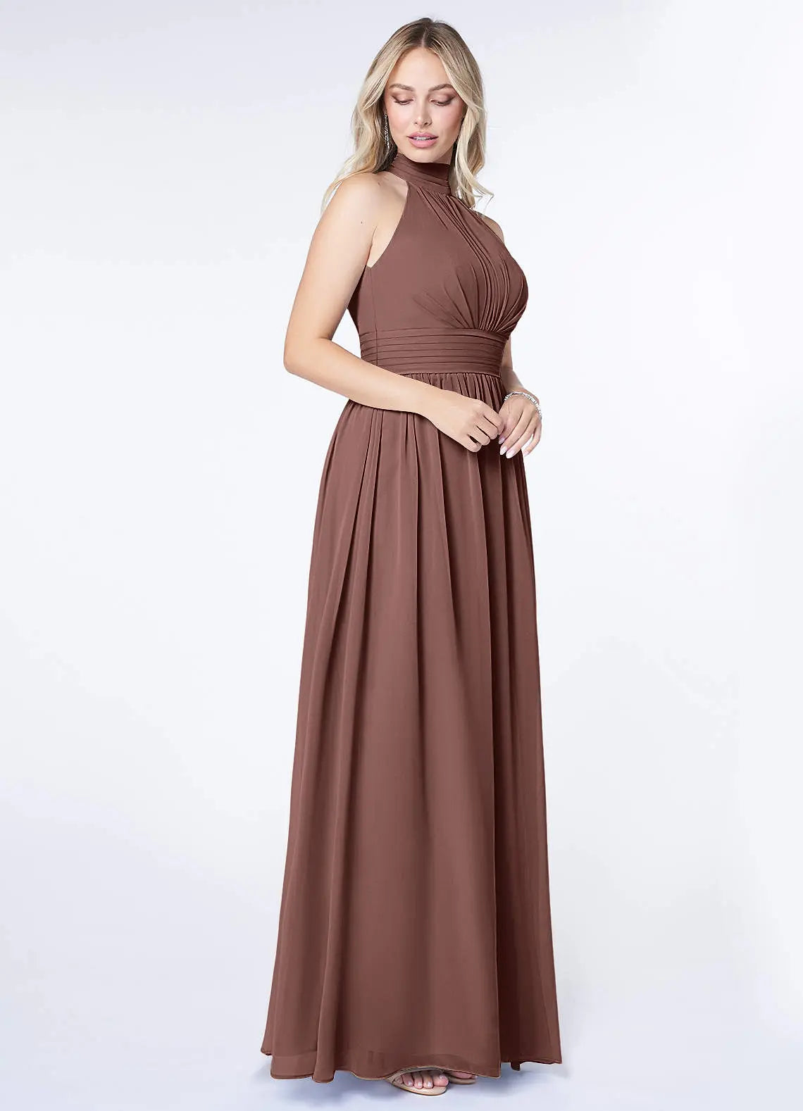 Iman A-Line Halter Chiffon Bridesmaid Dress in Espresso