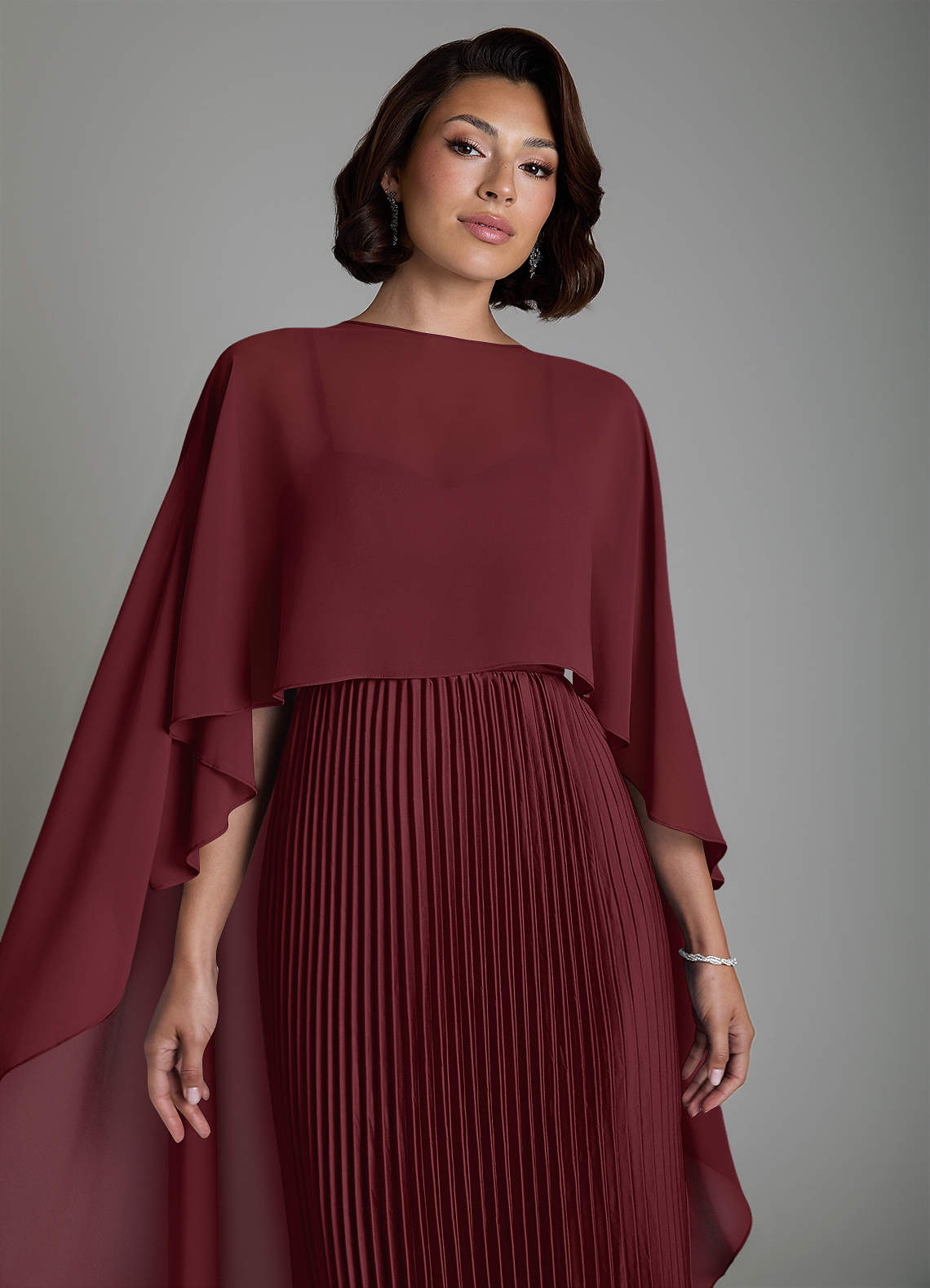 Micah A-Line Sweetheart Stretch Satin and Chiffon Bridesmaid Dress in Cabernet