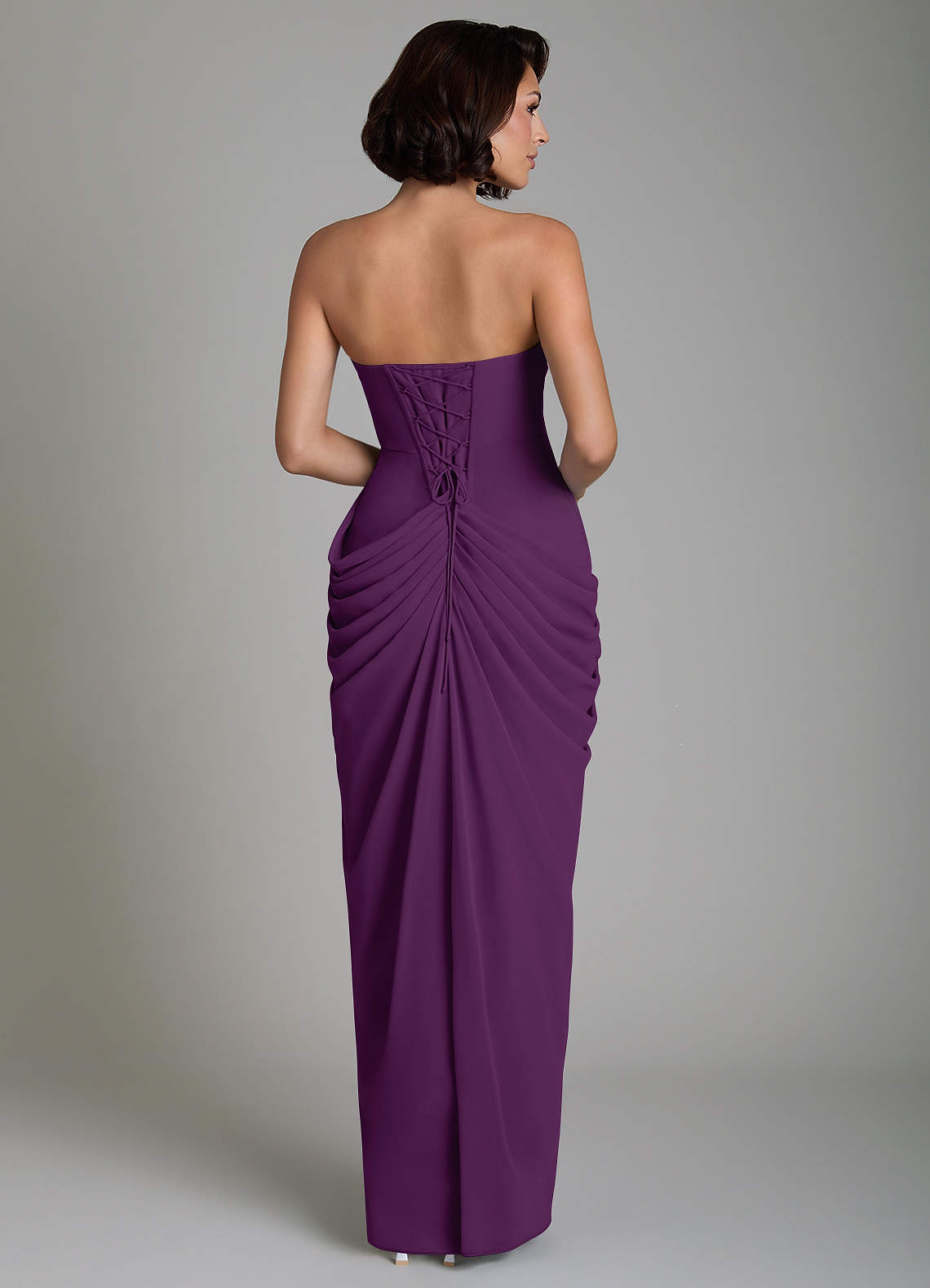 Nyra Sheath Strapless Chiffon Bridesmaid Dress in Grape