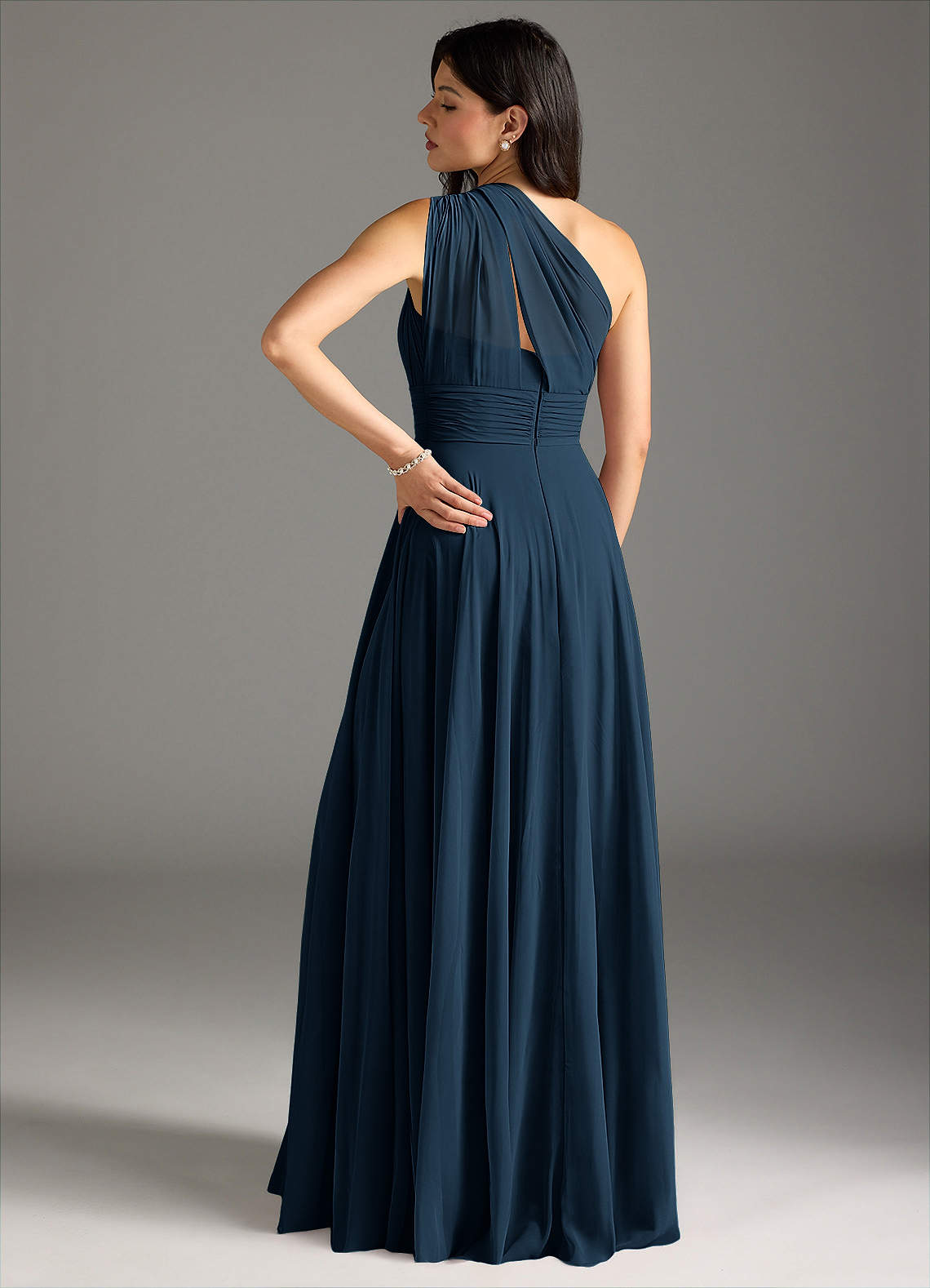 Charlize A-Line One-Shoulder Chiffon Bridesmaid Dress in Dark Navy