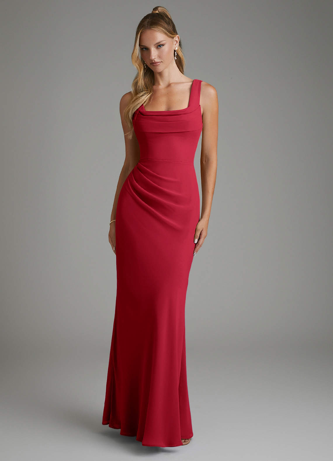Asa Sheath Square-Neck Chiffon Bridesmaid Dress in Scarlet