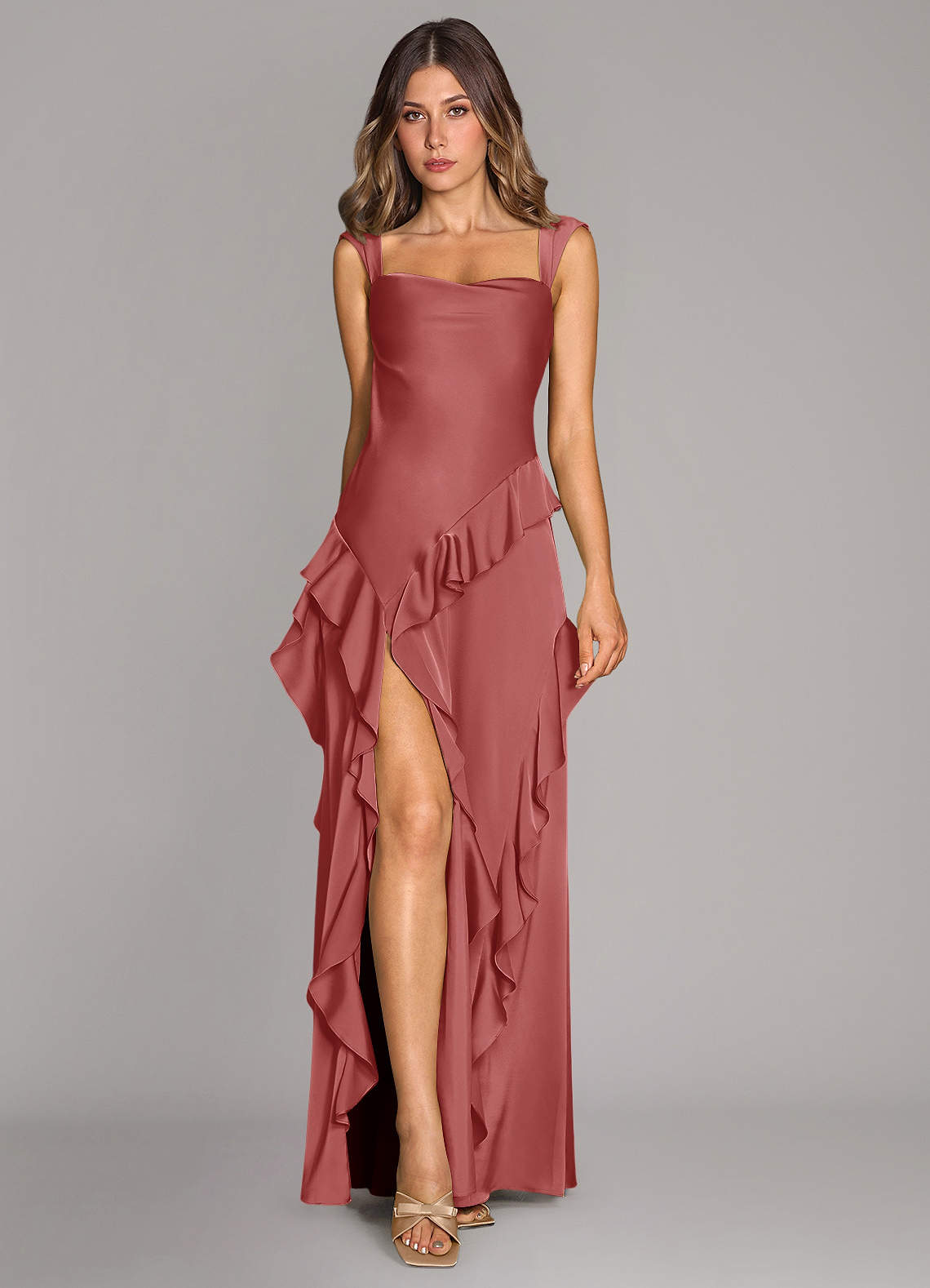 Sloane A-Line Sweetheart Stretch Satin Bridesmaid Dress in Antique Rose