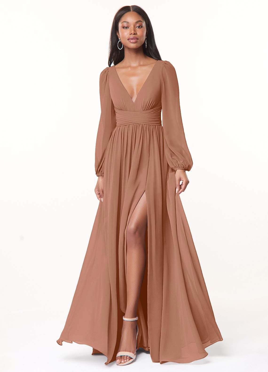 Norah A-Line V-Neck Chiffon Bridesmaid Dress in Bronzer