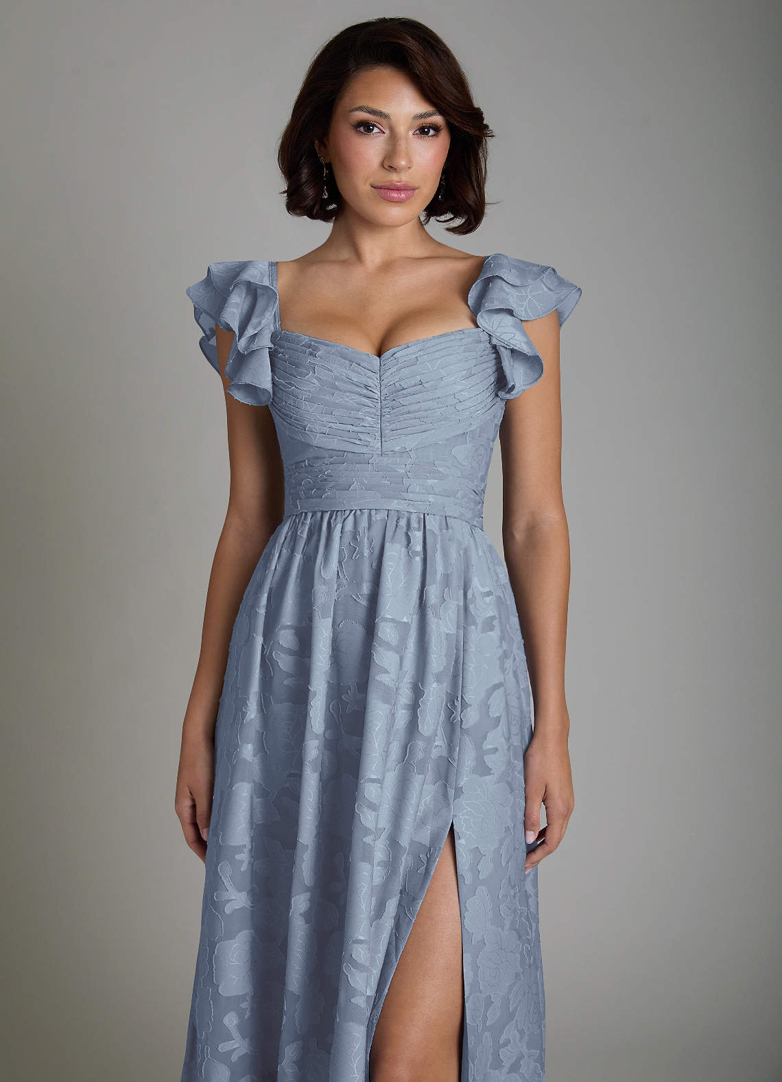 Anaya A-Line V-Neck Floral Burnout Bridesmaid Dress in dusty blue