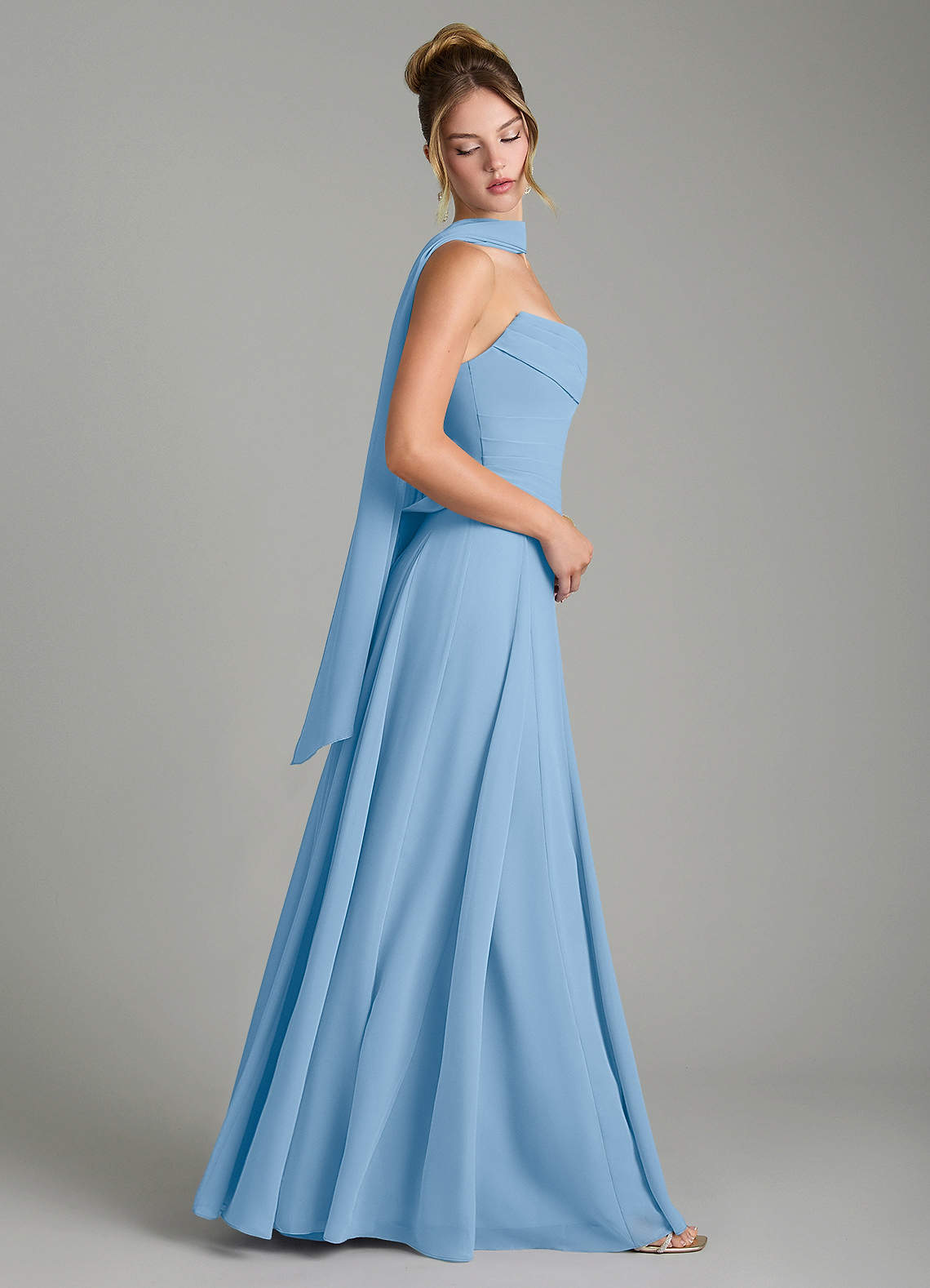 Gabriela A-Line Cowl-Neck Chiffon Bridesmaid Dress in Powder Blue