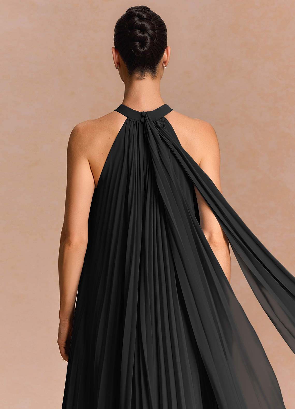 Lucette A-Line Halter Chiffon Evening Dress in black