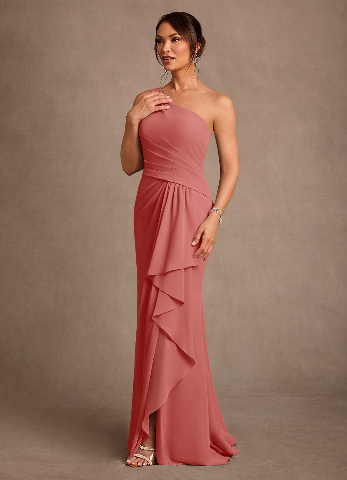 Floy Sheath One-Shoulder Chiffon Mother of the Bride Dress in Antique Rose