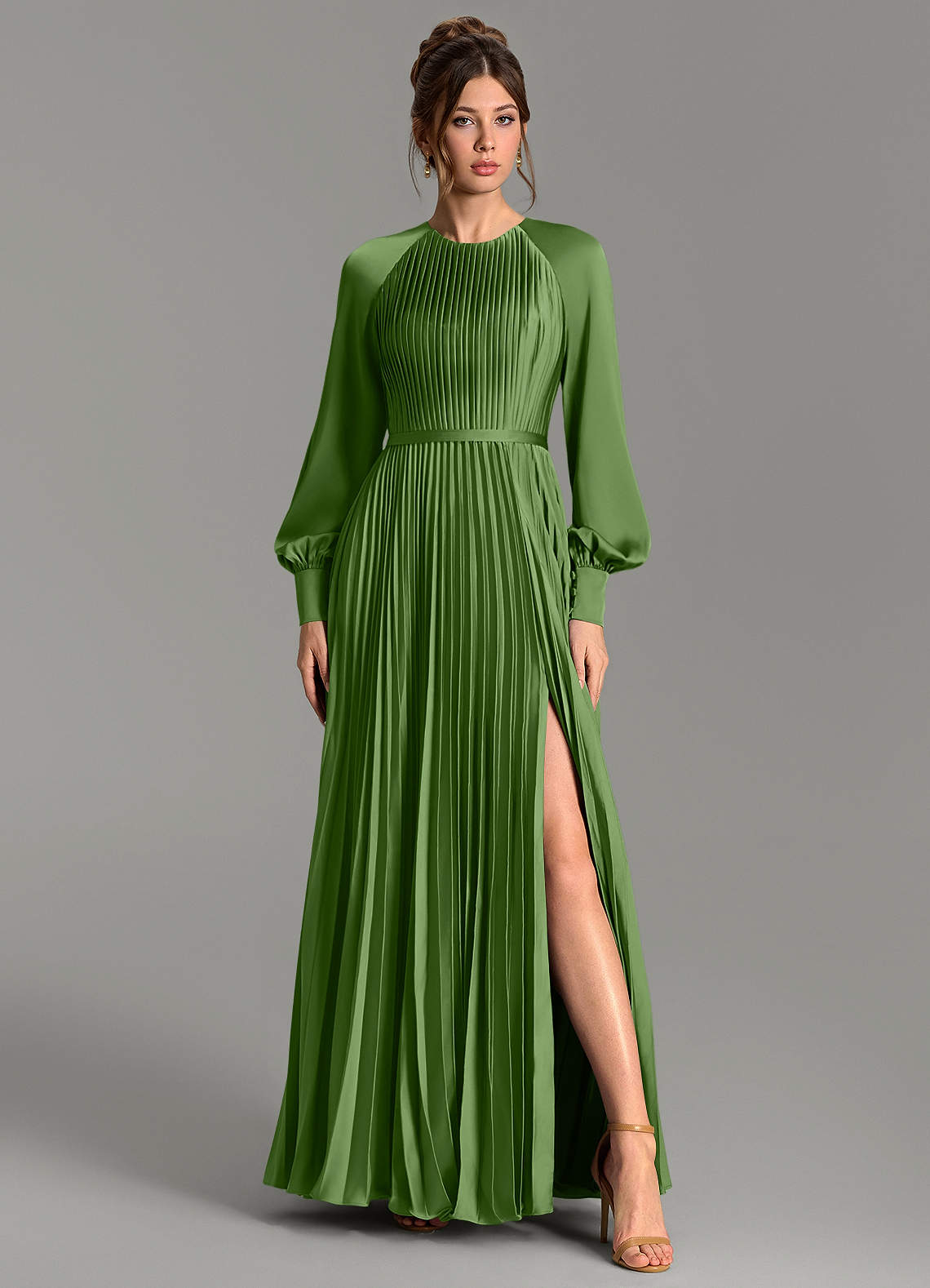 Grayson A-Line Scoop-Neck Stretch Satin Bridesmaid Dress in Basil