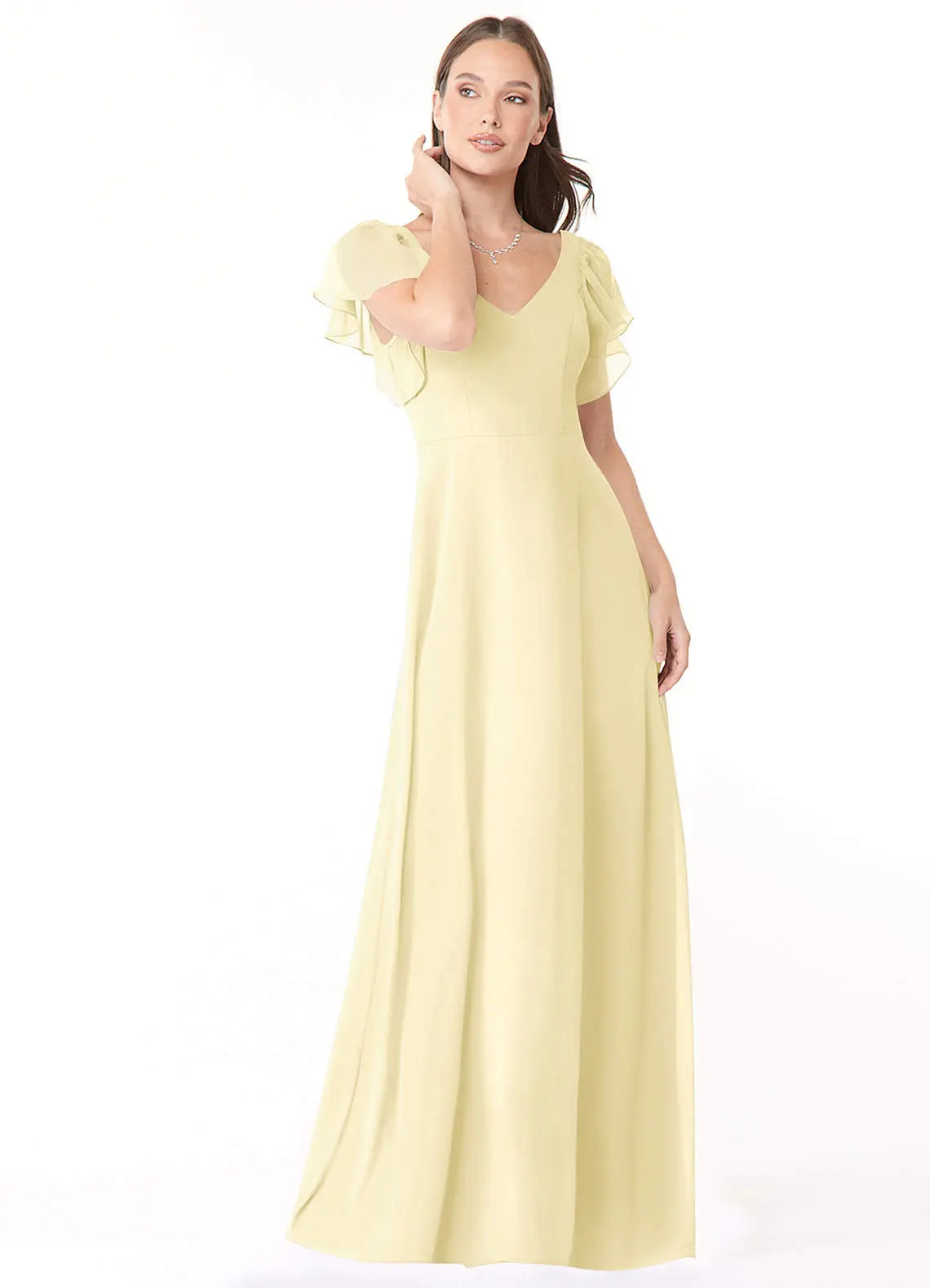 Syenna A-Line V-Neck Chiffon Bridesmaid Dress in Lemon Sorbet