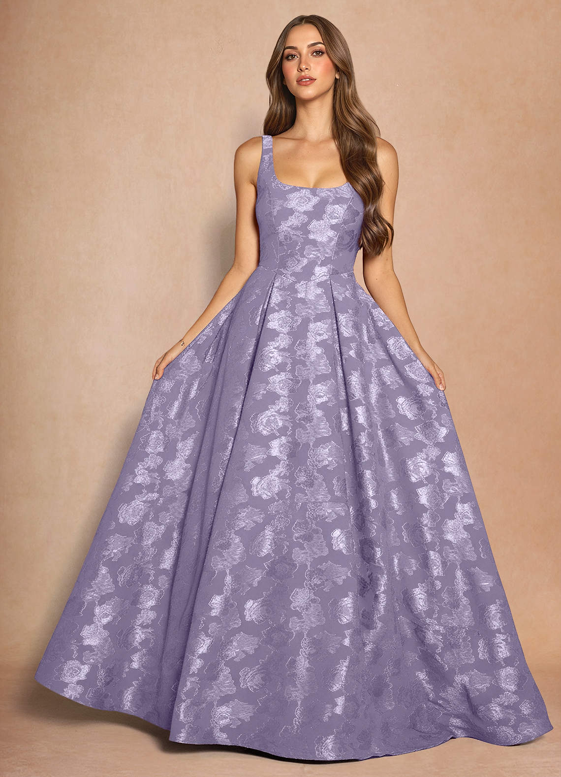 Briac A-Line Scoop-Neck Fil Coupé Evening Dress in Lilac