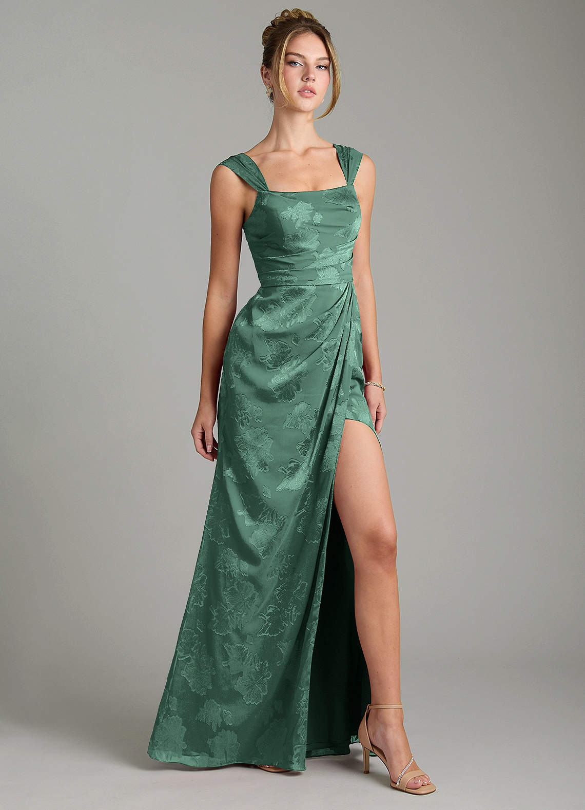 Kaelis Mermaid Scoop-Neck Jacquard Bridesmaid Dress in Eucalyptus