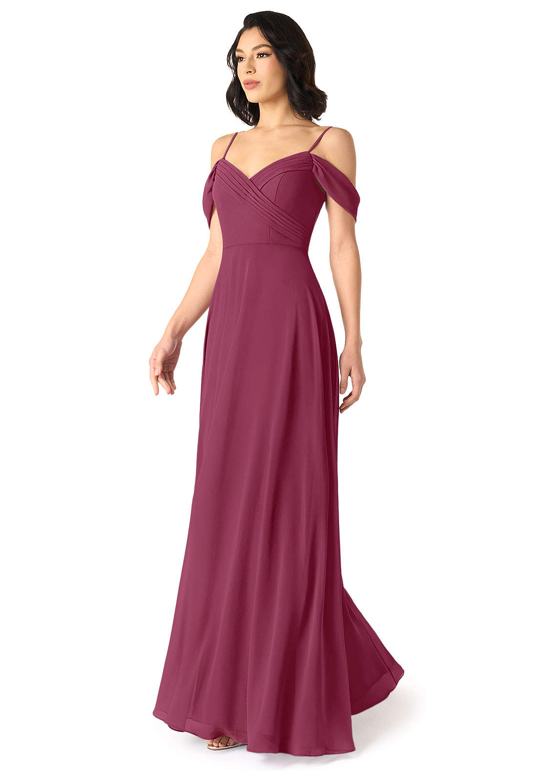 Tancie A-Line Off-the-Shoulder Chiffon Bridesmaid Dress in Mulberry