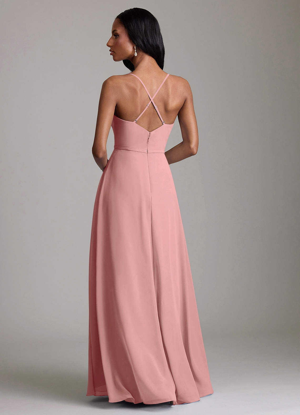 Naeem A-Line V-Neck Chiffon Bridesmaid Dress in dusty rose