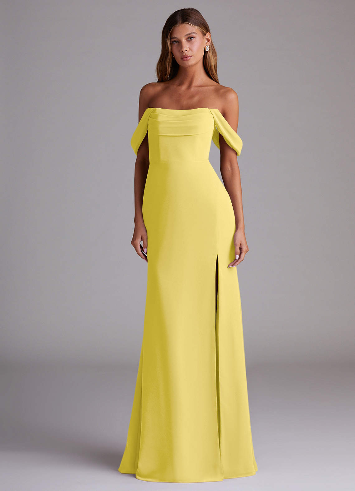 Saige A-Line Off-the-Shoulder Chiffon Bridesmaid Dress in Canary
