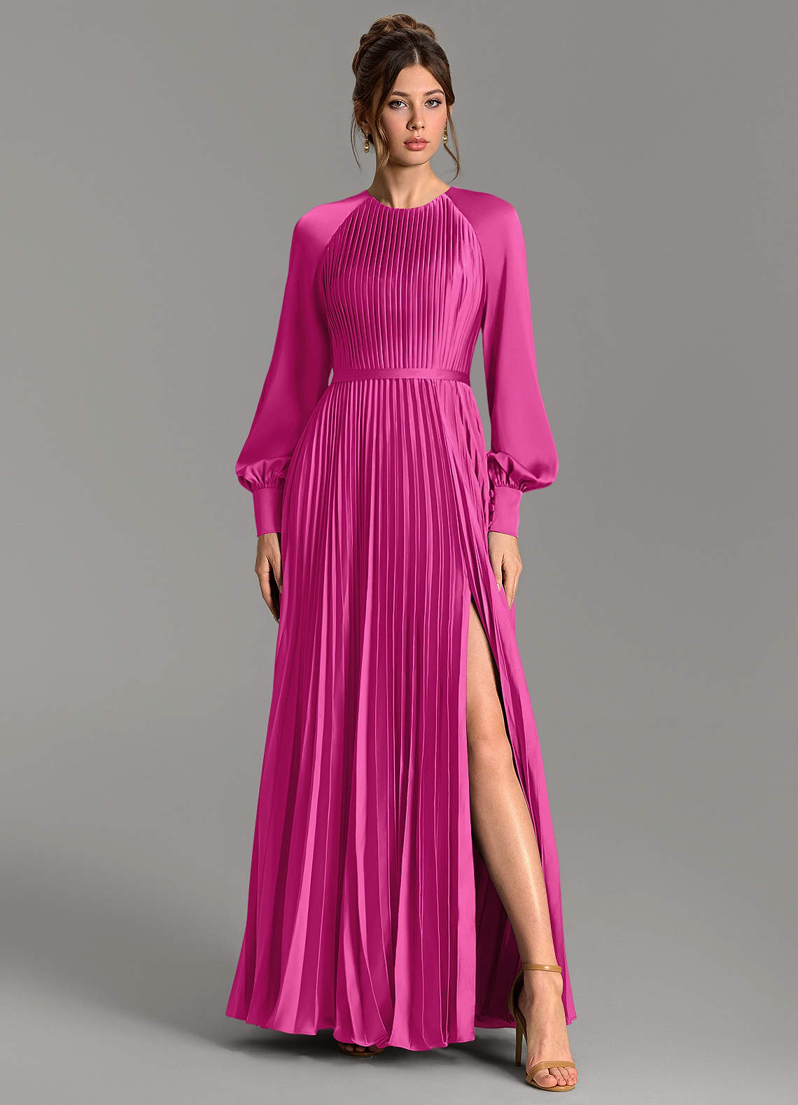 Grayson A-Line Scoop-Neck Stretch Satin Bridesmaid Dress in Fuchsia