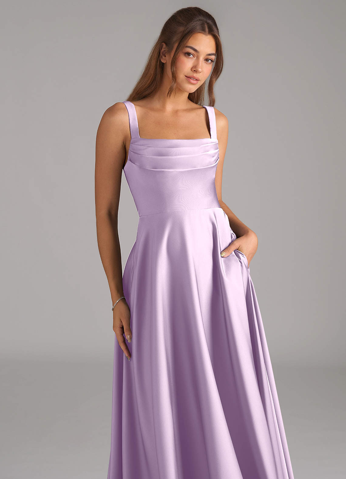 Shaude A-Line Square-Neck Stretch Satin Bridesmaid Dress in Frosted Lilac