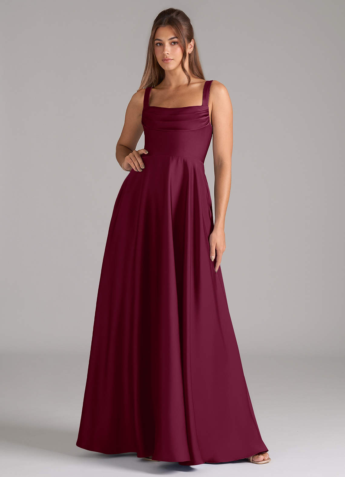 Shaude A-Line Square-Neck Stretch Satin Bridesmaid Dress in Mulberry