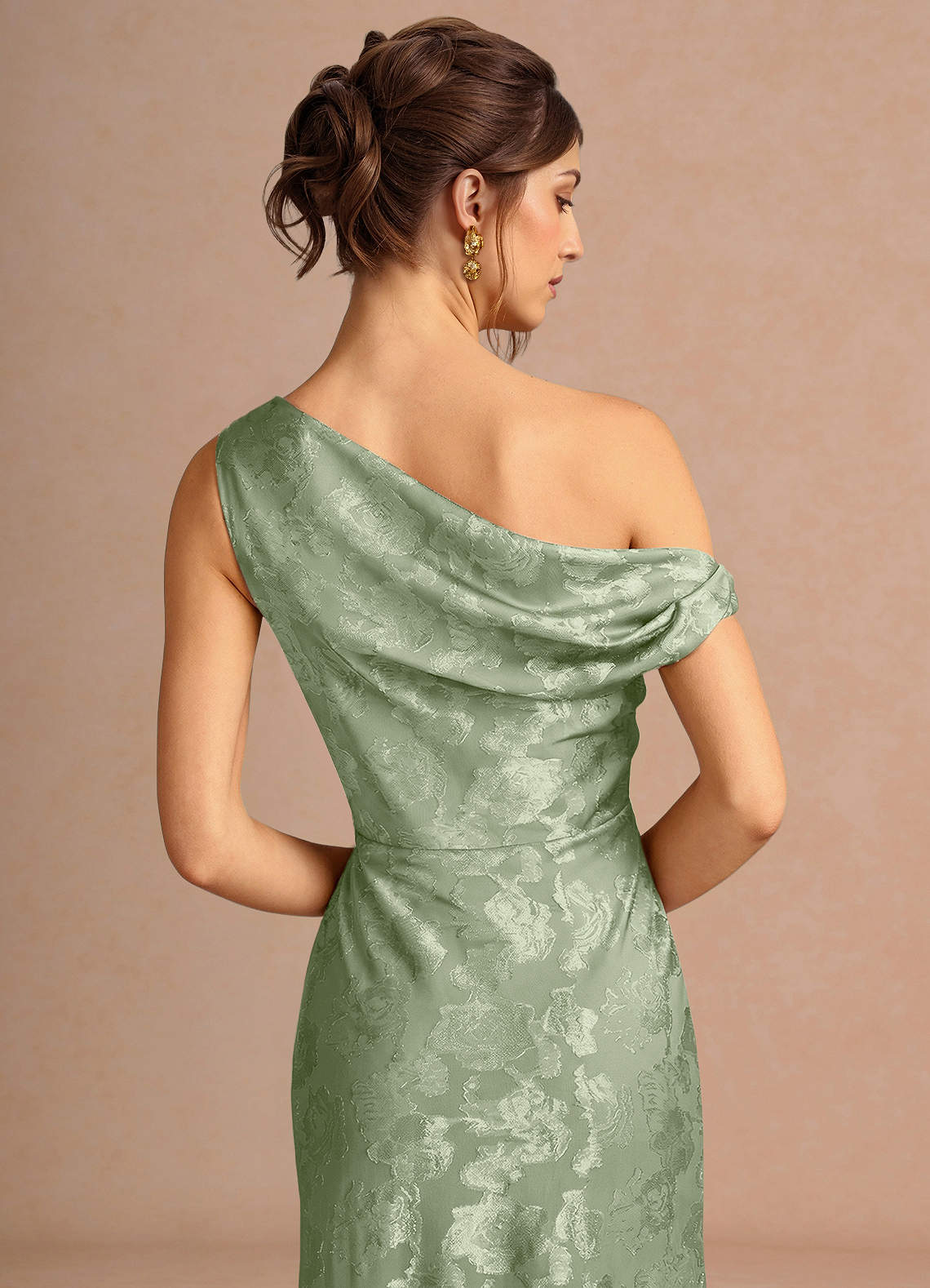 Kismet Mermaid One-Shoulder Fil Coupé Wedding Guest Dress in Light Green