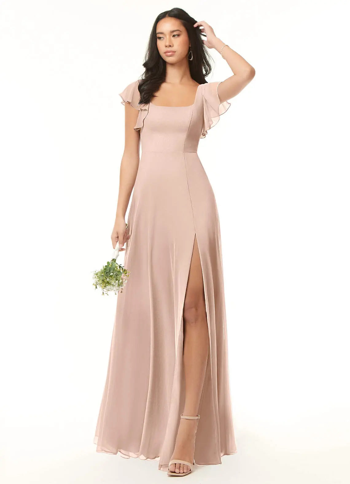 Bondi A-Line Square-Neck Chiffon Bridesmaid Dress in English Rose