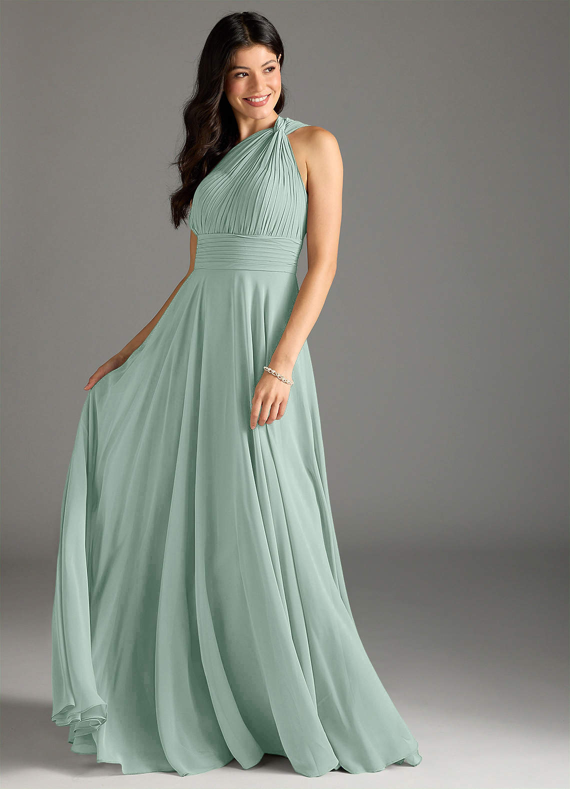Charlize A-Line One-Shoulder Chiffon Bridesmaid Dress in Agave