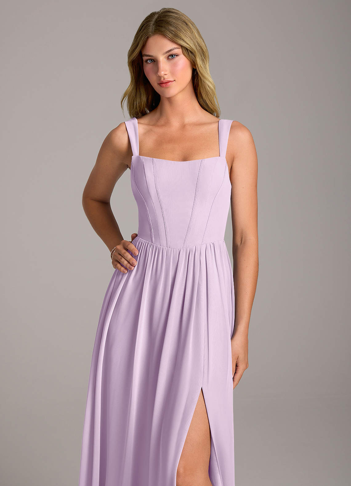 Rosaline A-Line Square-Neck Chiffon Bridesmaid Dress in Frosted Lilac