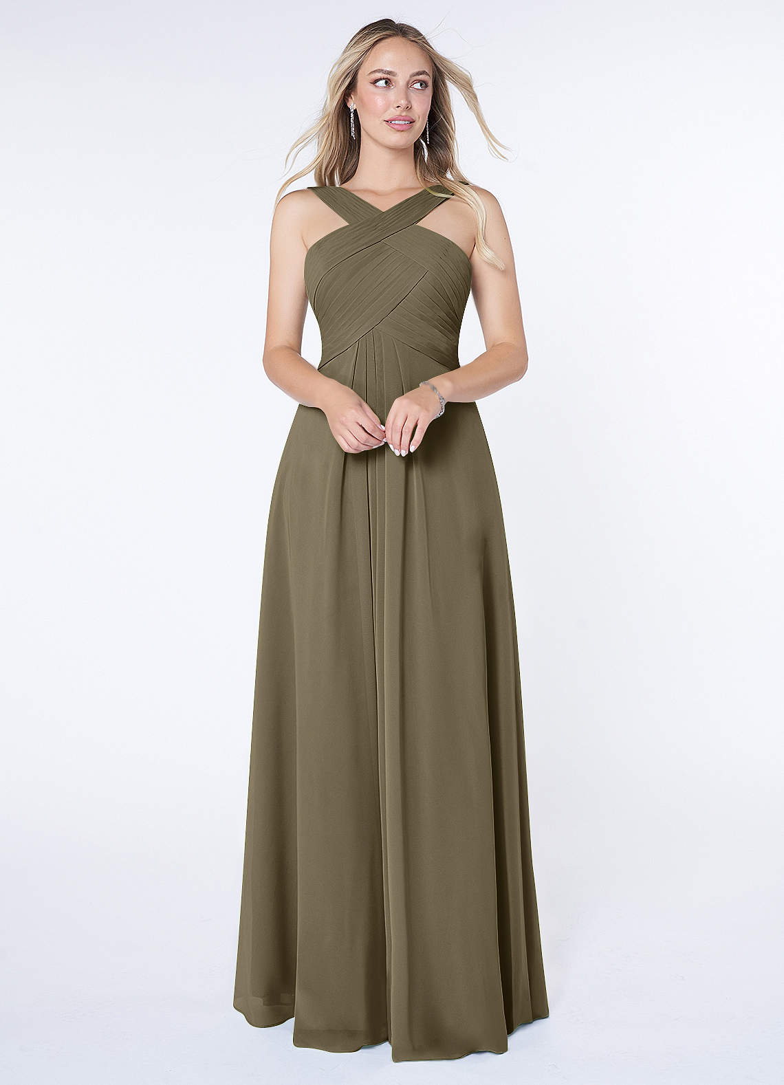 Kaleigh A-Line Halter Chiffon Bridesmaid Dress in Willow Green
