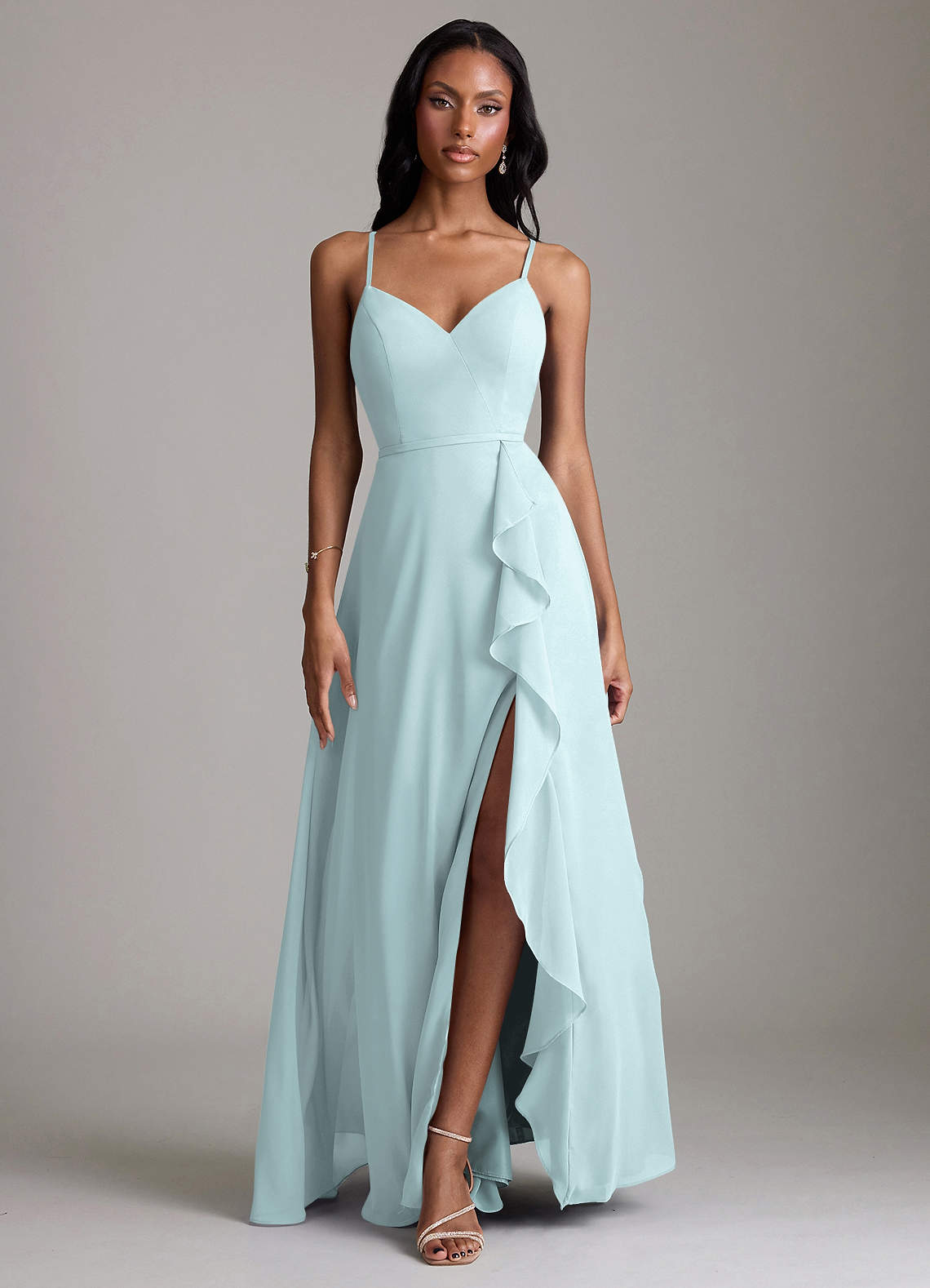 Naeem A-Line V-Neck Chiffon Bridesmaid Dress in Mist