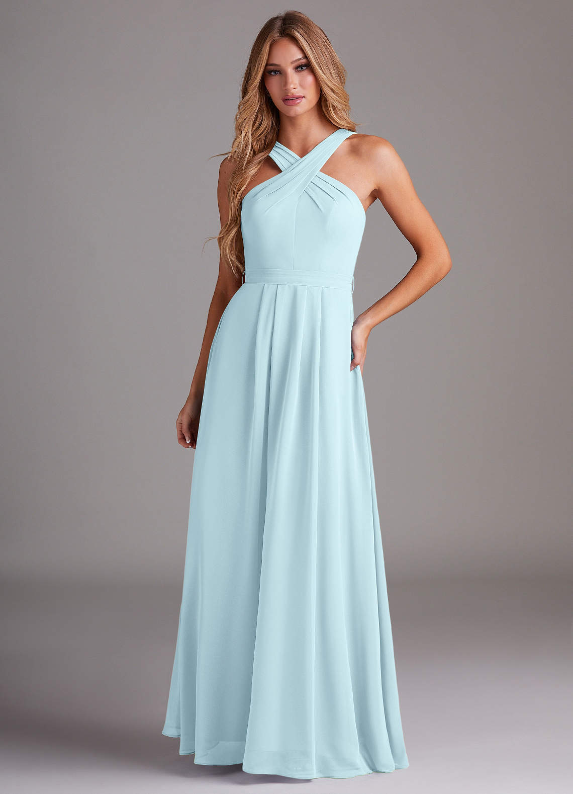 Dixie A-Line Halter Chiffon Bridesmaid Dress in Cloud Blue