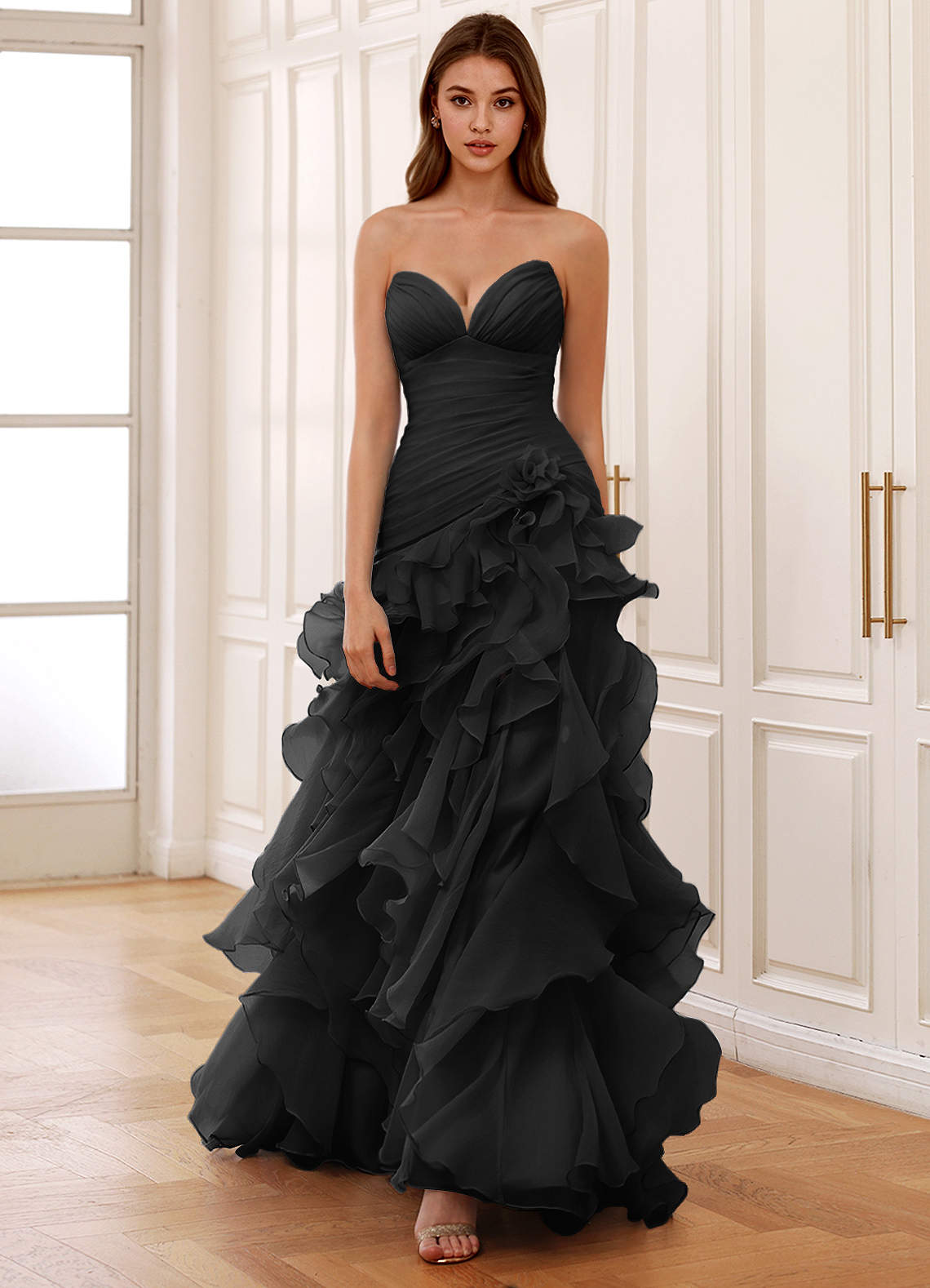 Christabelle Mermaid Sweetheart Chiffon Evening Dress in Black