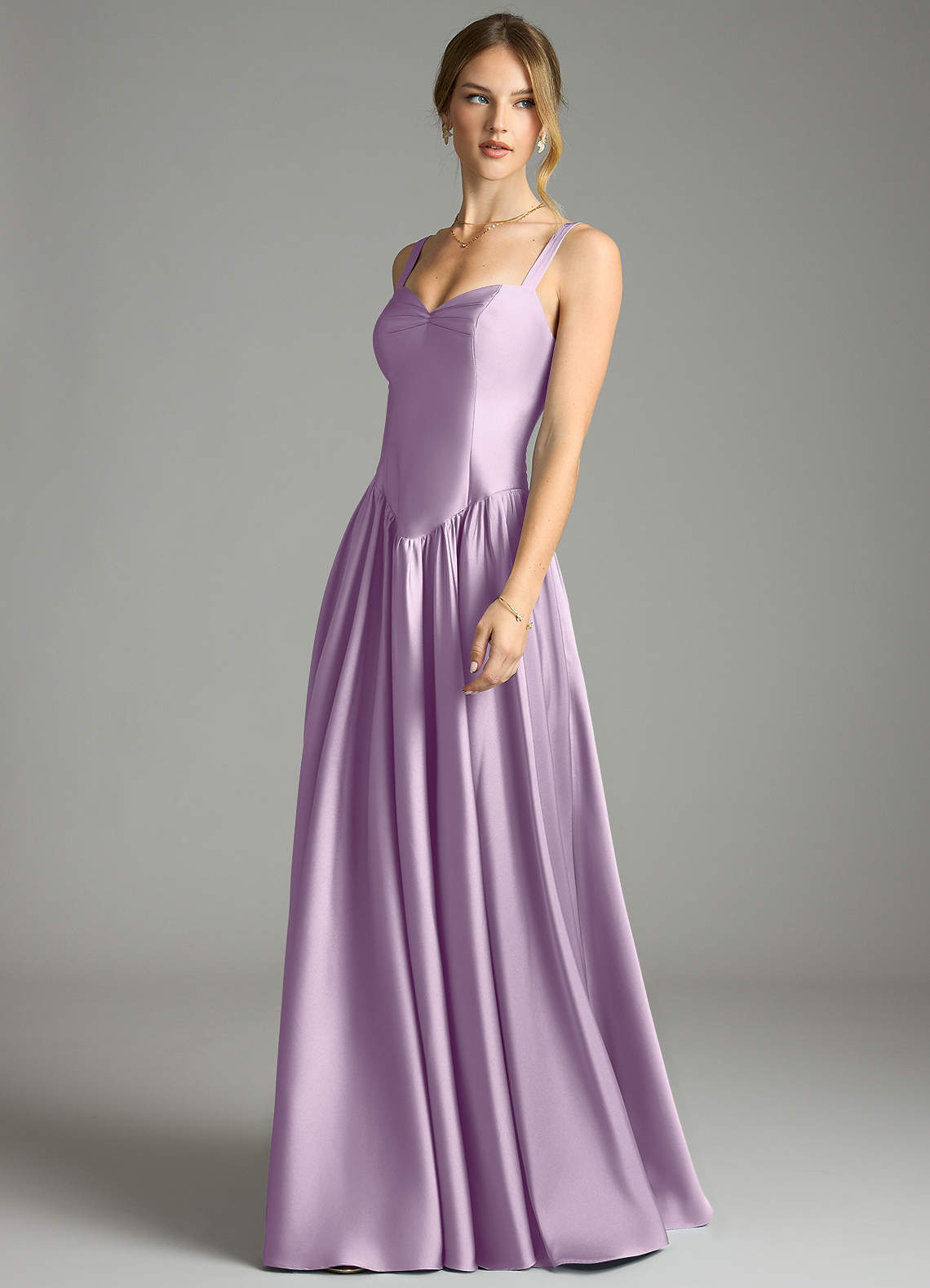 Evadina A-Line Sweetheart Stretch Satin Bridesmaid Dress in Frosted Lilac