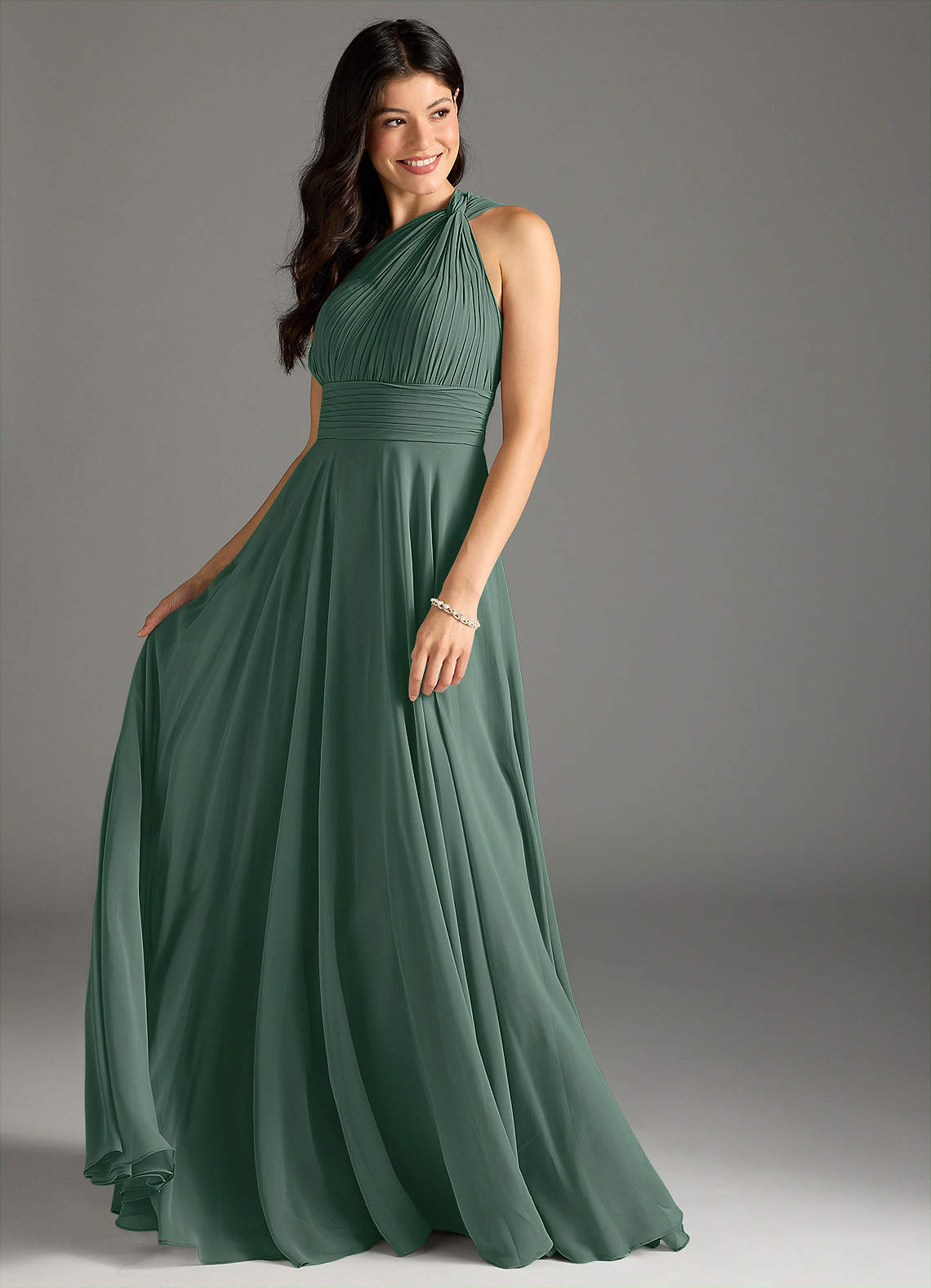 Charlize A-Line One-Shoulder Chiffon Bridesmaid Dress in Sea Moss