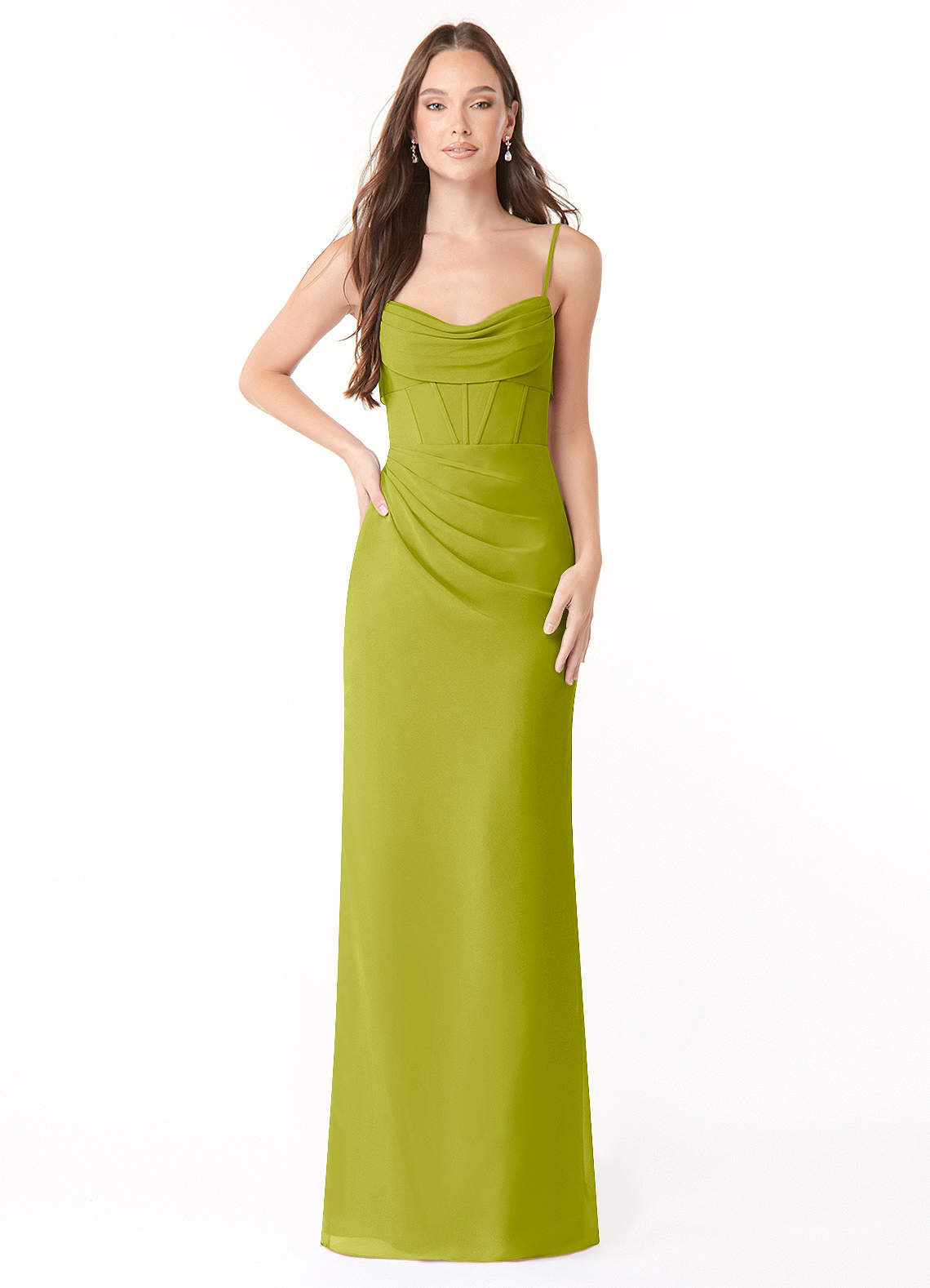 Mai Sheath Cowl-Neck Chiffon Bridesmaid Dress in Lemongrass