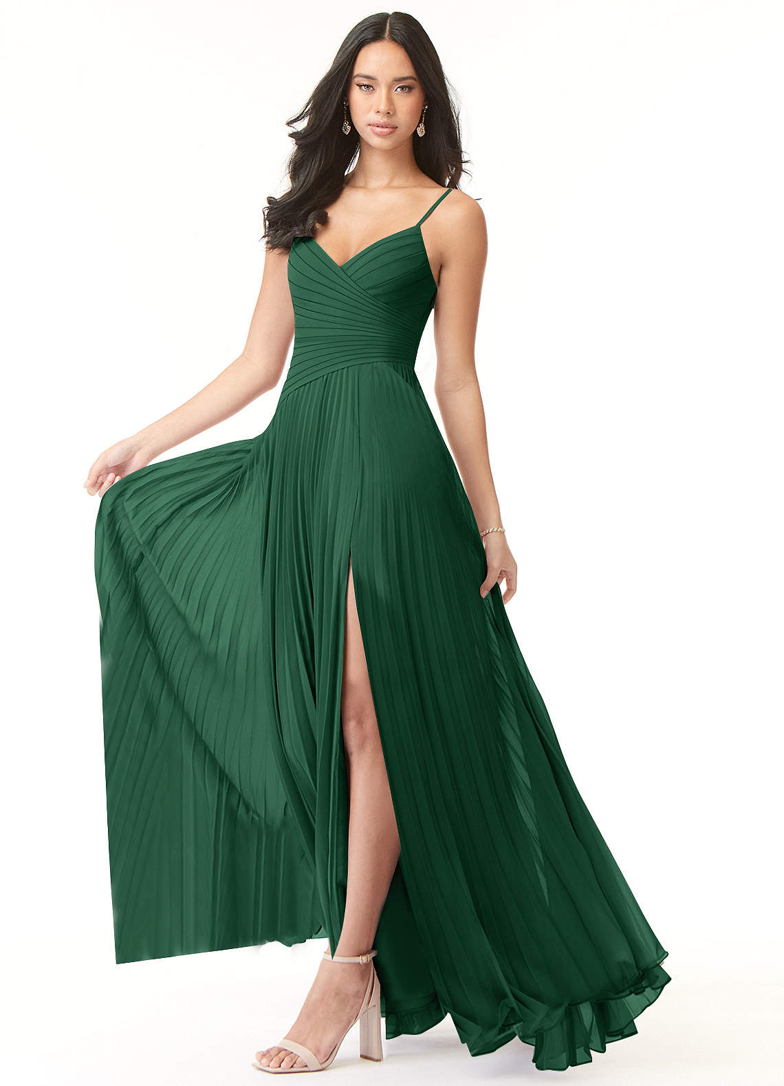 Vini A-Line V-Neck Chiffon Bridesmaid Dress in Dark Green