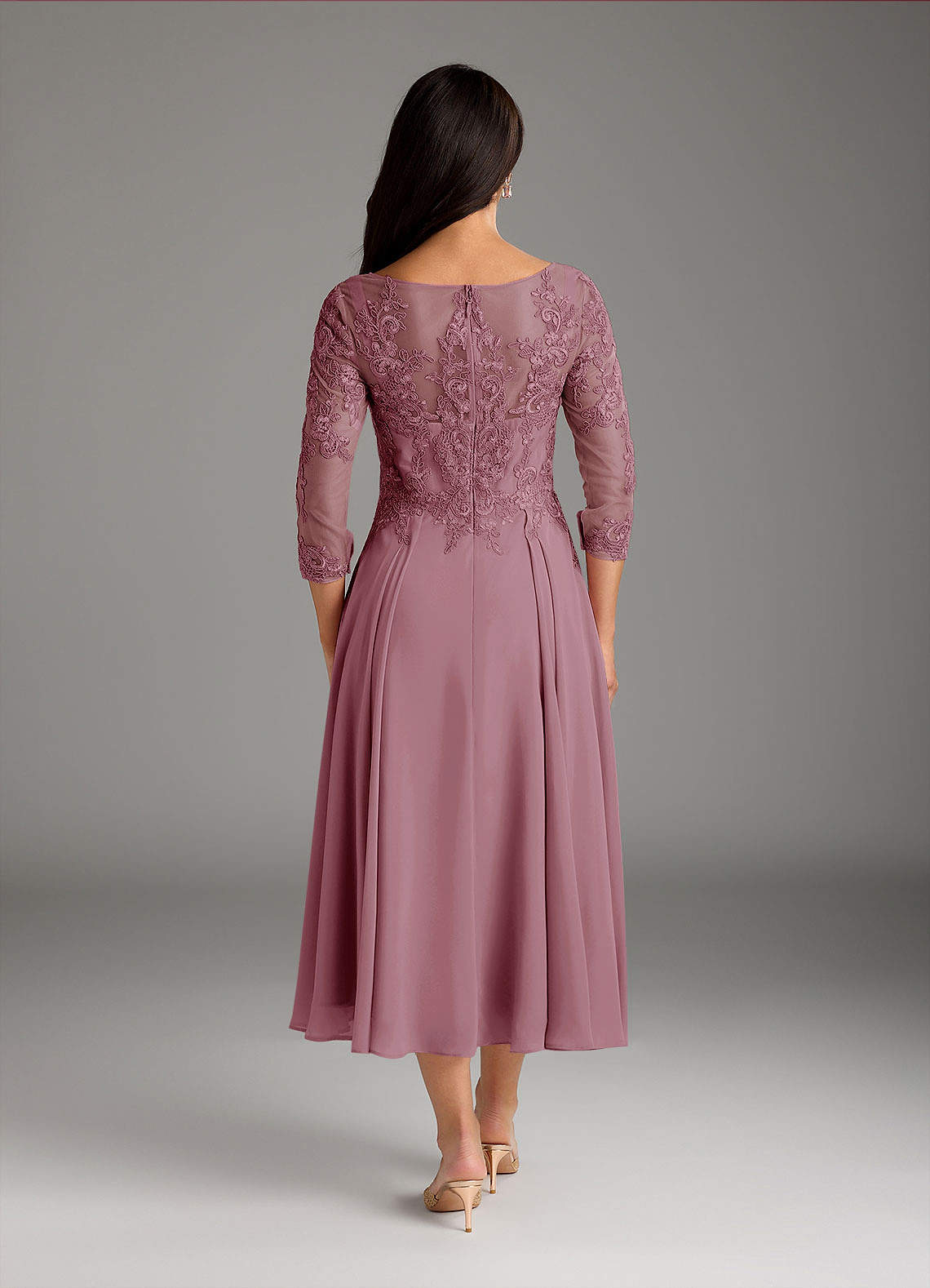 Marge A-Line Scoop-Neck Chiffon and Lace Mother of the Bride Dress in Vintage Mauve