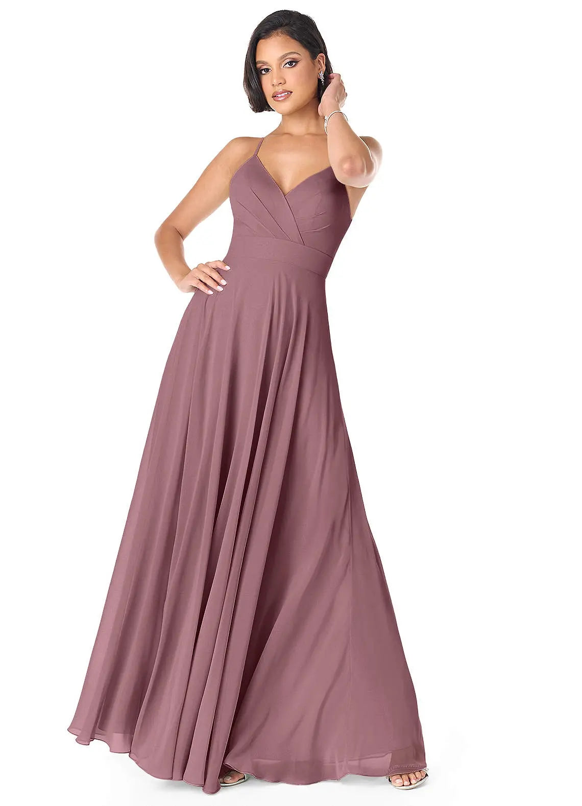 Avelina A-Line V-Neck Chiffon Bridesmaid Dress in Amethyst