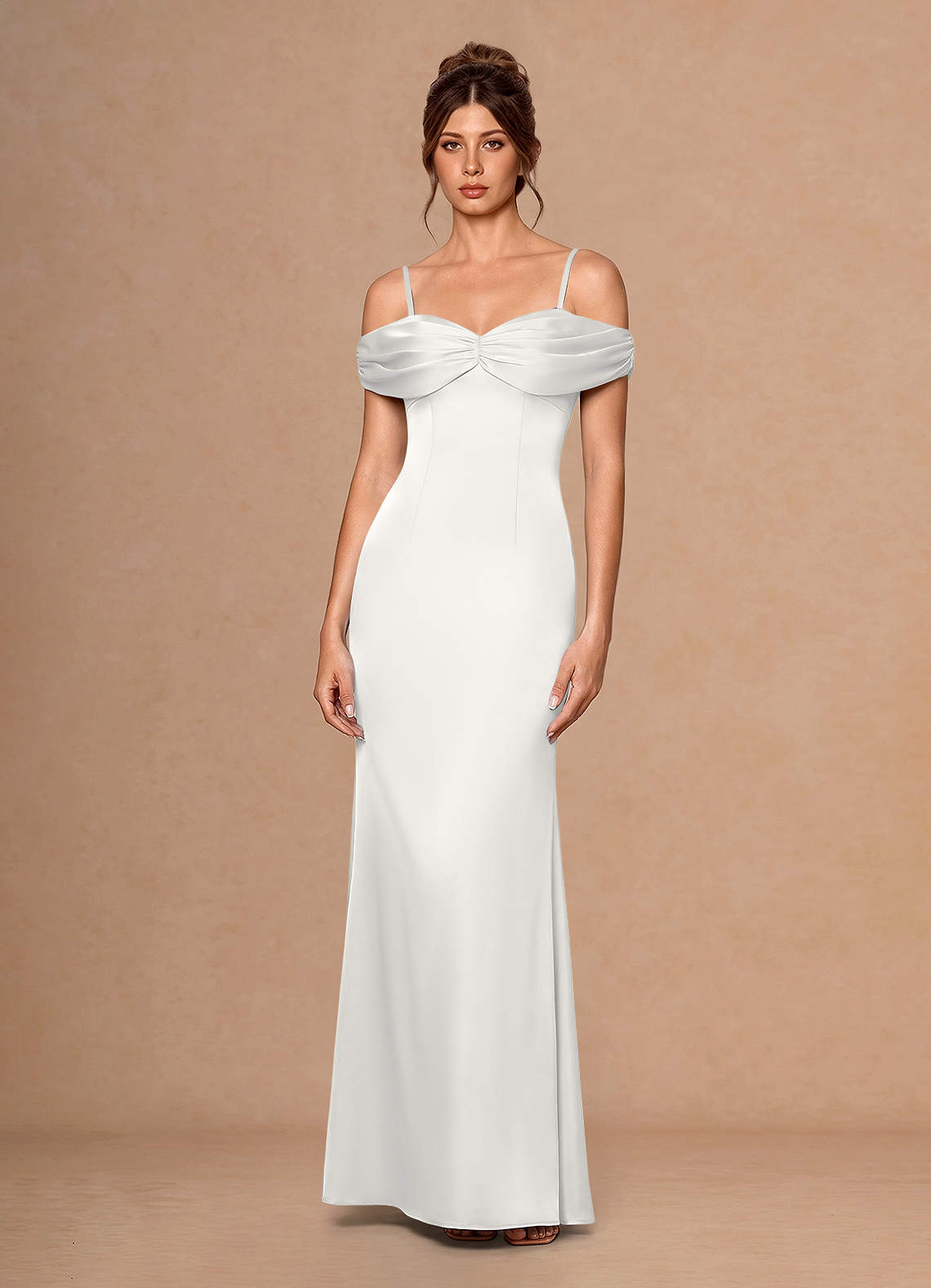 Estelle A-Line Cold-Shoulder Satin Chiffon Evening Dress in Light Blue