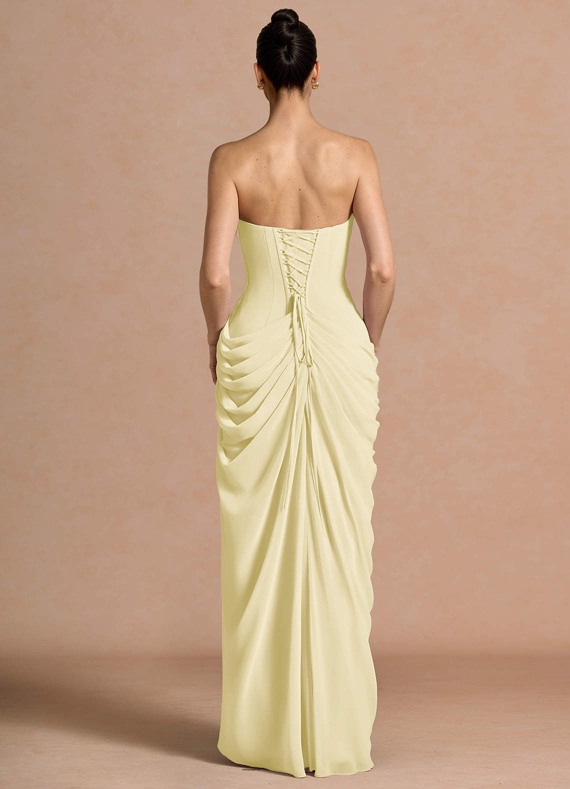 Kaavia Column Pleated Chiffon Maxi Evening Dress in Butter Yellow