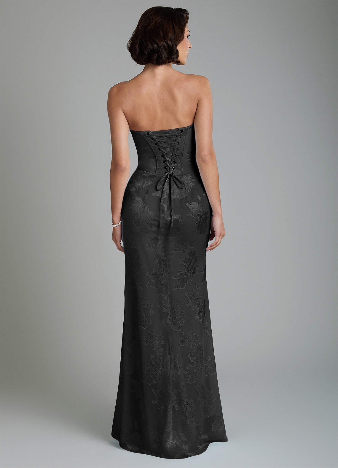 Ariah Mermaid Cowl-Neck Jacquard Bridesmaid Dress in Black