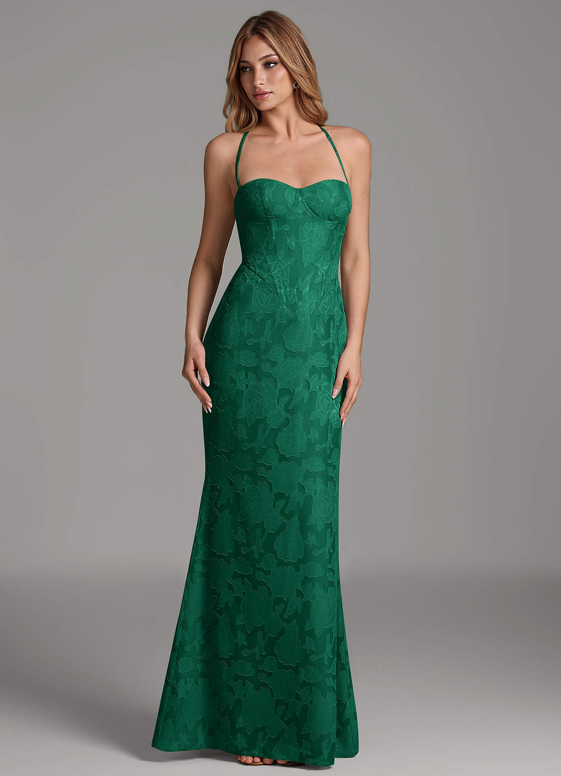 Dara Mermaid Sweetheart Floral Burnout Bridesmaid Dress in Emerald