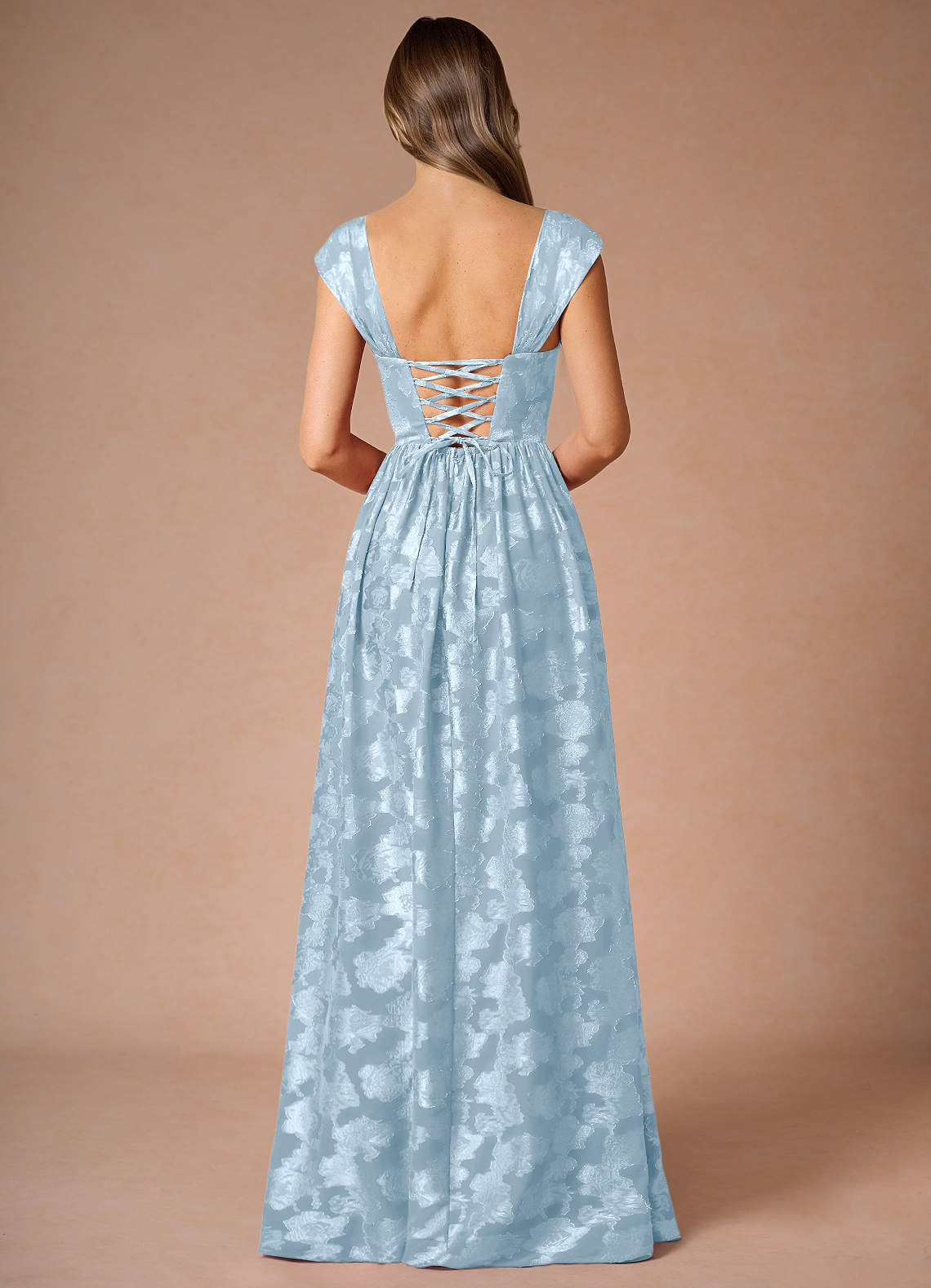 Hazel A-Line Cowl-Neck Fil Coupé Wedding Guest Dress in Powder Blue