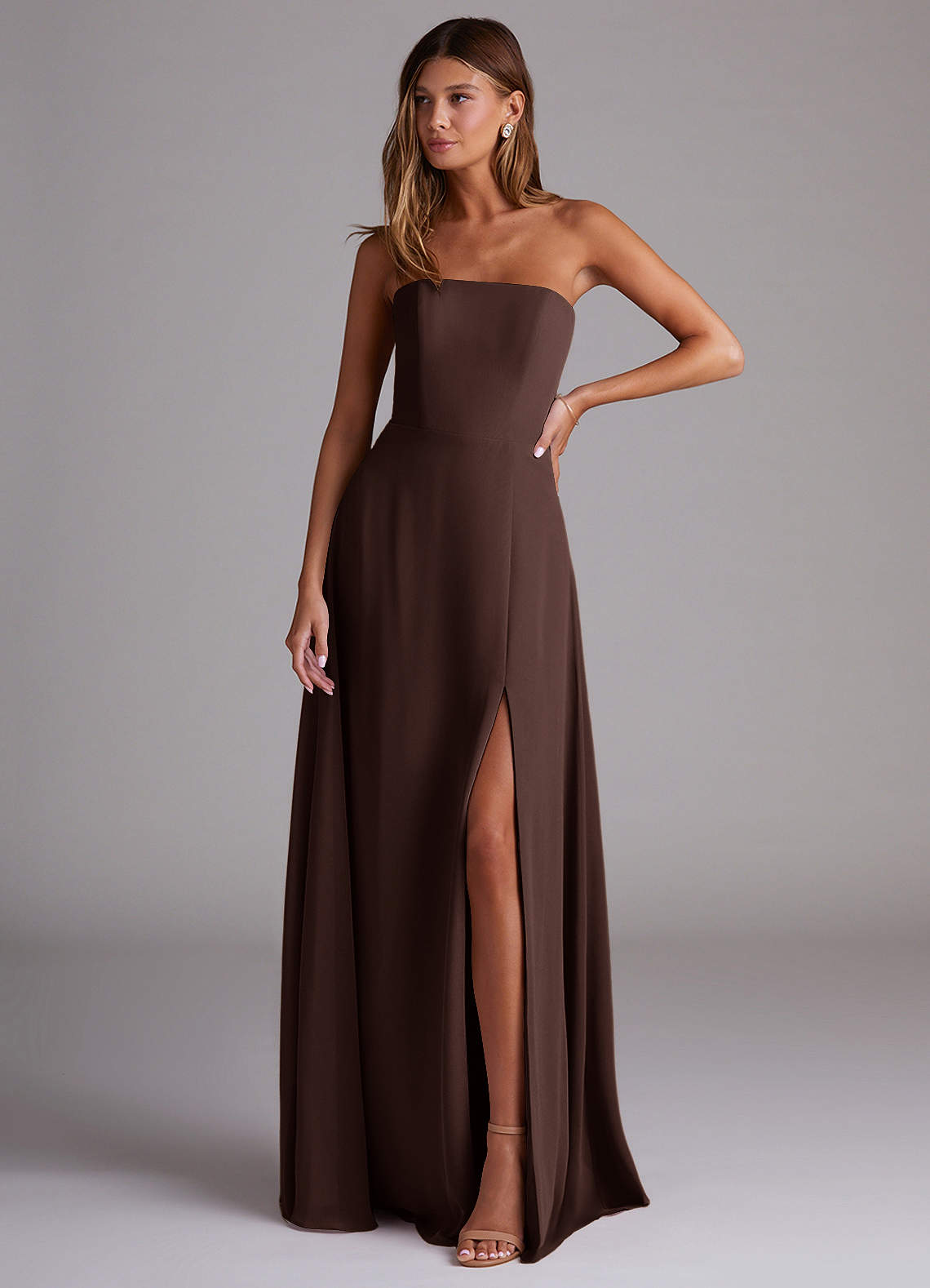 Wren A-Line Straight-Neck Chiffon Bridesmaid Dress in Ganache
